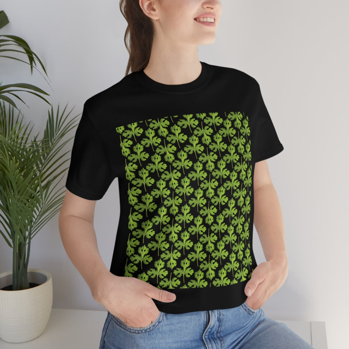 Parsley Pattern Essential Herbs Pattern Vegan Texture Unisex Jersey Short Sleeve T-Shirt Ichaku [Perfect Gifts Selection]