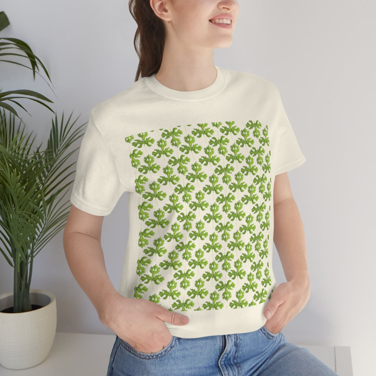 Parsley Pattern Essential Herbs Pattern Vegan Texture Unisex Jersey Short Sleeve T-Shirt Ichaku [Perfect Gifts Selection]