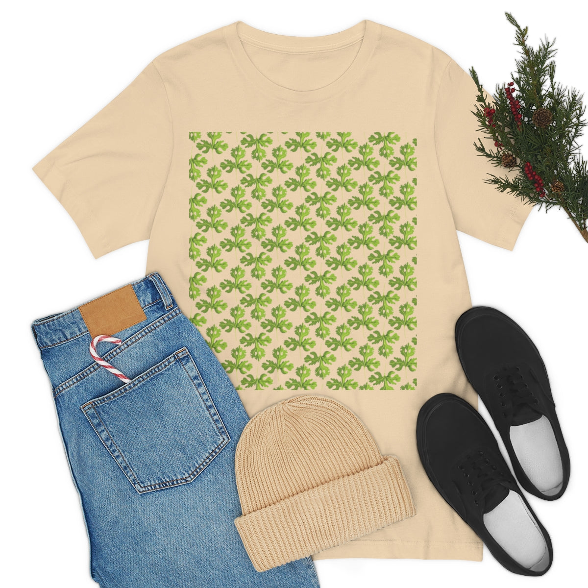 Parsley Pattern Essential Herbs Pattern Vegan Texture Unisex Jersey Short Sleeve T-Shirt Ichaku [Perfect Gifts Selection]