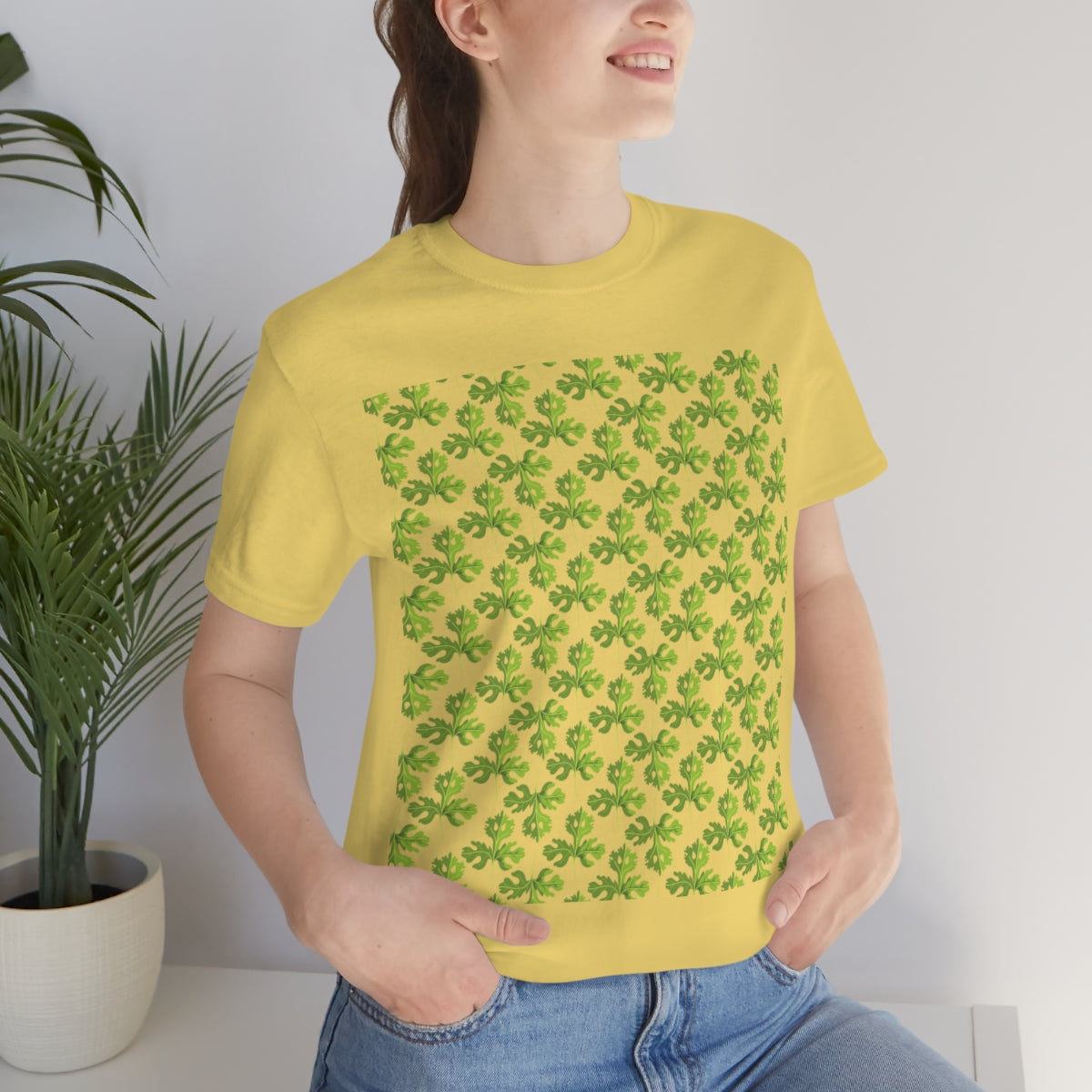 Parsley Pattern Essential Herbs Pattern Vegan Texture Unisex Jersey Short Sleeve T-Shirt Ichaku [Perfect Gifts Selection]