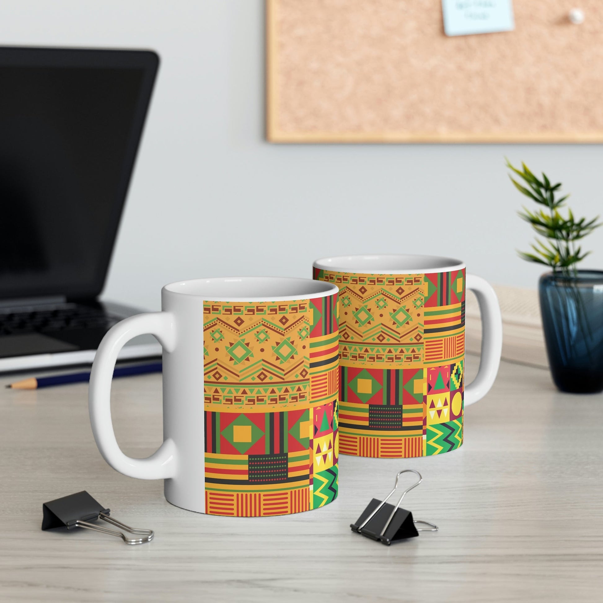 Patchwork Pattern Quilting Abstract Traditional Design Art Ceramic Mug 11oz Ichaku [Perfect Gifts Selection]