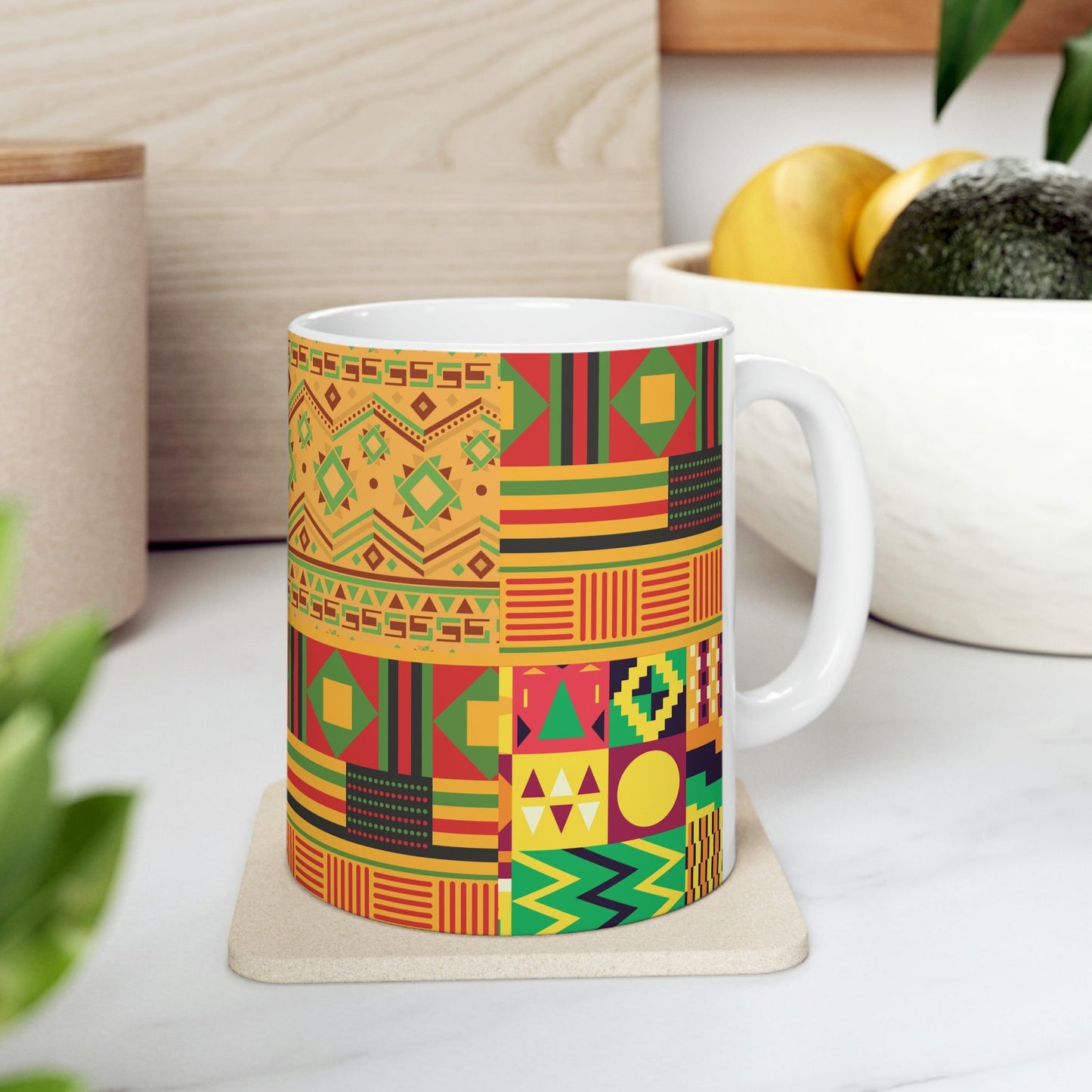 Patchwork Pattern Quilting Abstract Traditional Design Art Ceramic Mug 11oz Ichaku [Perfect Gifts Selection]