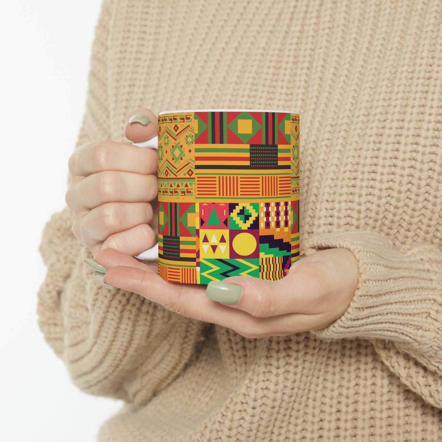 Patchwork Pattern Quilting Abstract Traditional Design Art Ceramic Mug 11oz Ichaku [Perfect Gifts Selection]