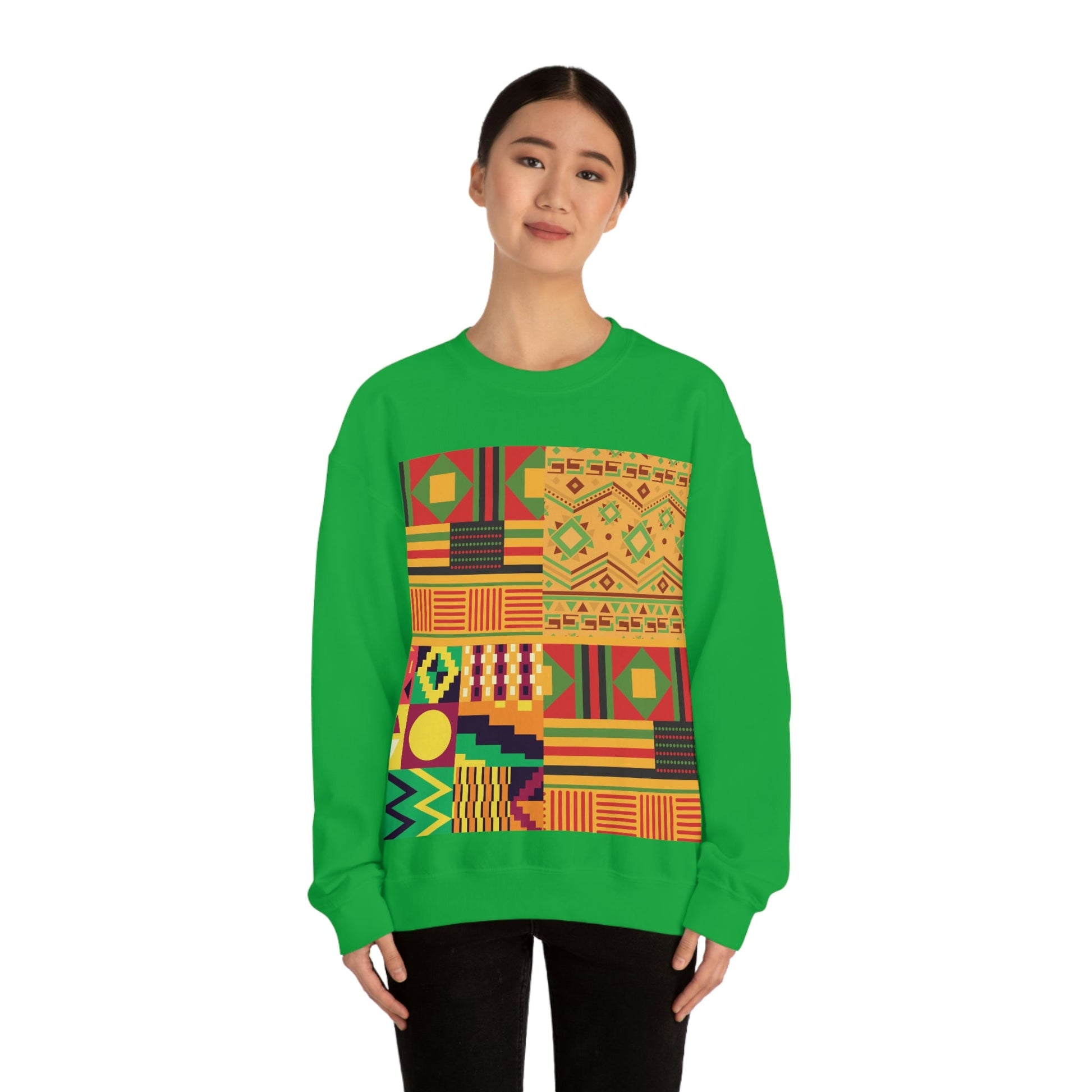 Patchwork Pattern Quilting Abstract Traditional Design  Unisex Heavy Blend™ Crewneck Sweatshirt Ichaku [Perfect Gifts Selection]