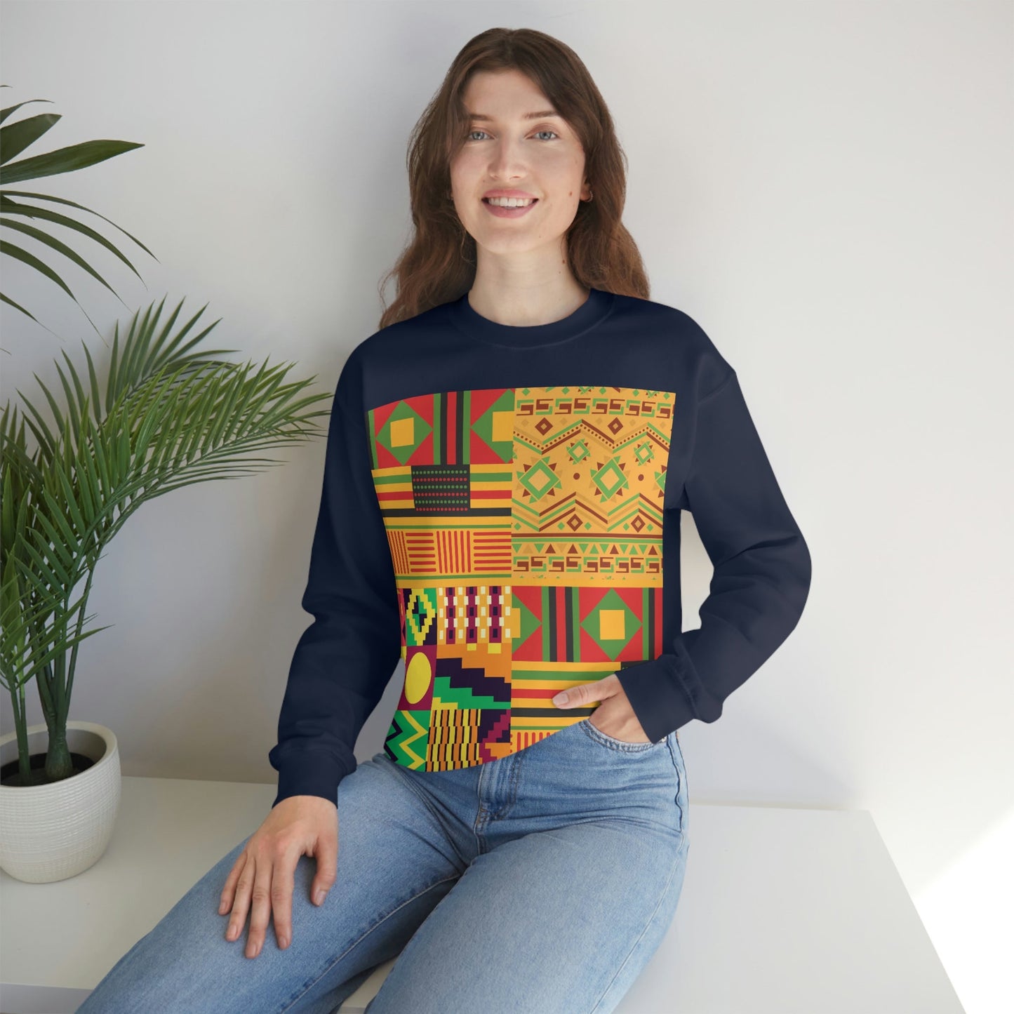 Patchwork Pattern Quilting Abstract Traditional Design  Unisex Heavy Blend™ Crewneck Sweatshirt Ichaku [Perfect Gifts Selection]