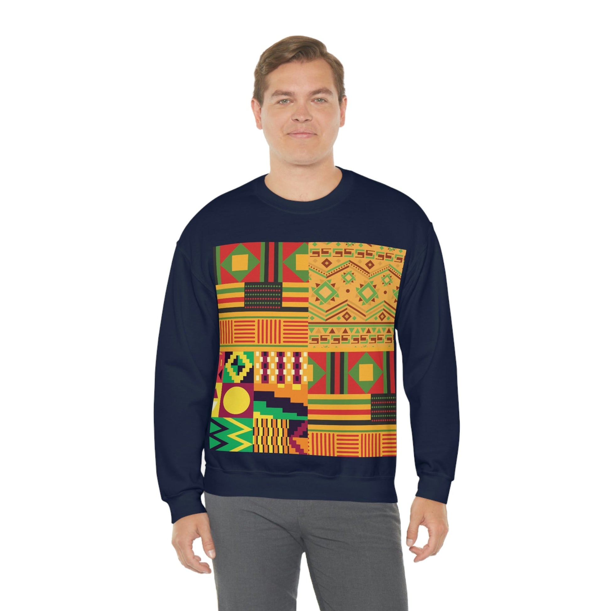 Patchwork Pattern Quilting Abstract Traditional Design  Unisex Heavy Blend™ Crewneck Sweatshirt Ichaku [Perfect Gifts Selection]