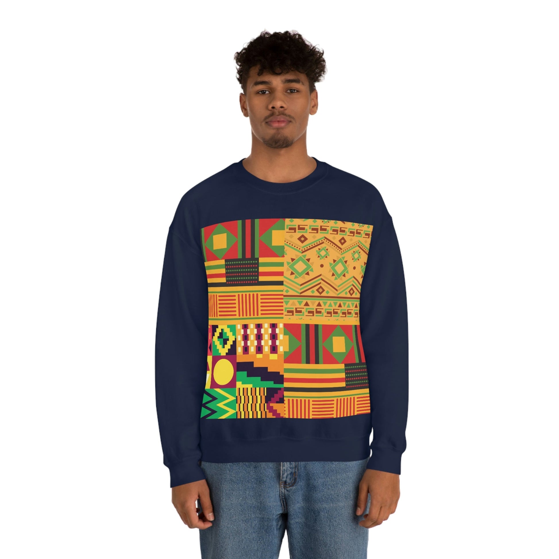 Patchwork Pattern Quilting Abstract Traditional Design  Unisex Heavy Blend™ Crewneck Sweatshirt Ichaku [Perfect Gifts Selection]