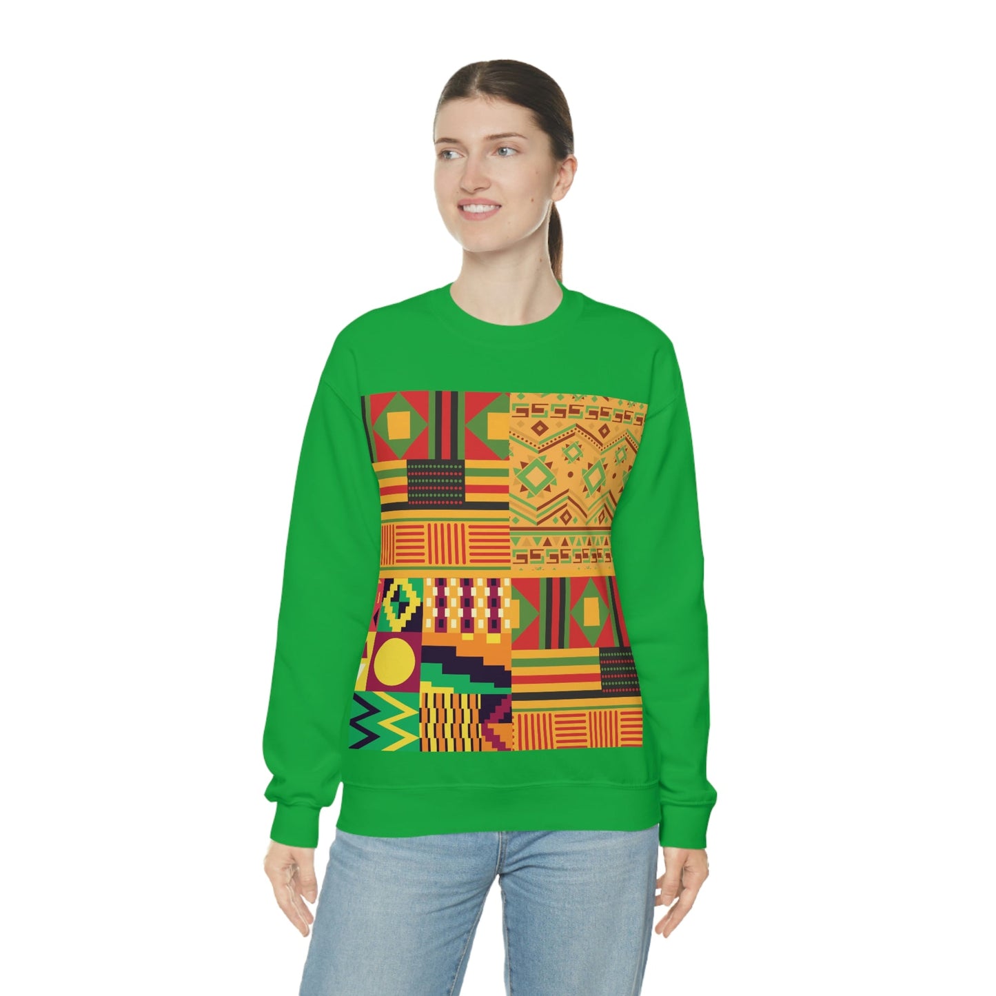 Patchwork Pattern Quilting Abstract Traditional Design  Unisex Heavy Blend™ Crewneck Sweatshirt Ichaku [Perfect Gifts Selection]