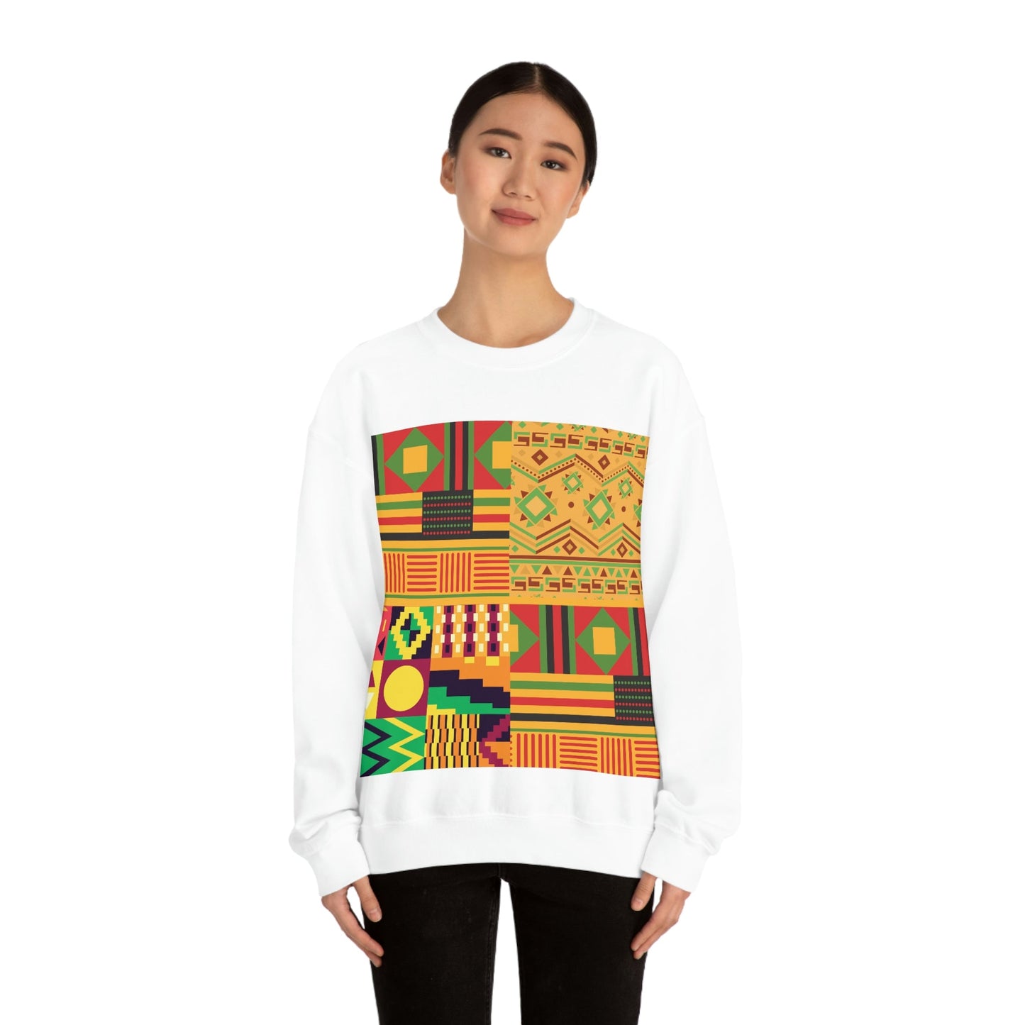 Patchwork Pattern Quilting Abstract Traditional Design  Unisex Heavy Blend™ Crewneck Sweatshirt Ichaku [Perfect Gifts Selection]