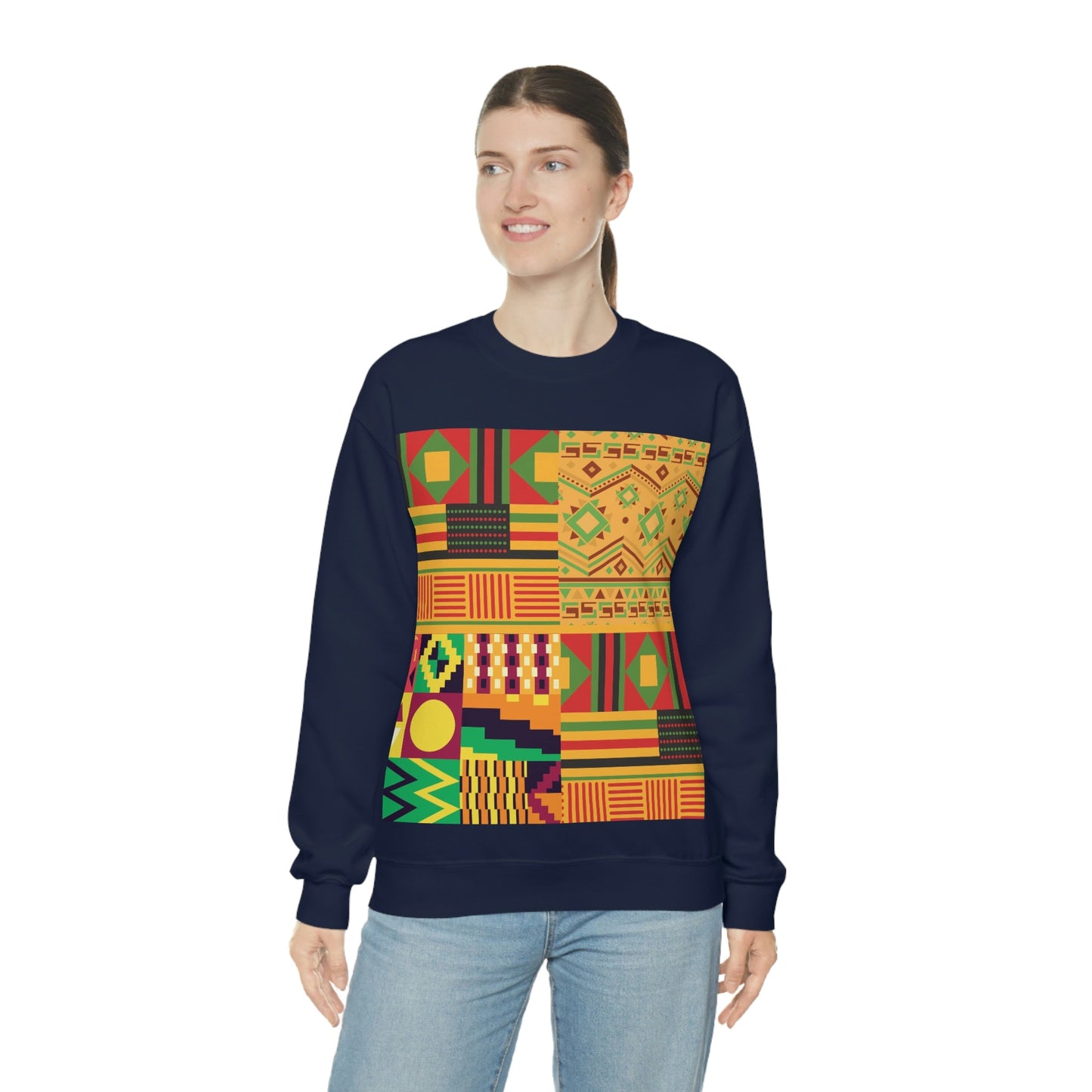 Patchwork Pattern Quilting Abstract Traditional Design  Unisex Heavy Blend™ Crewneck Sweatshirt Ichaku [Perfect Gifts Selection]