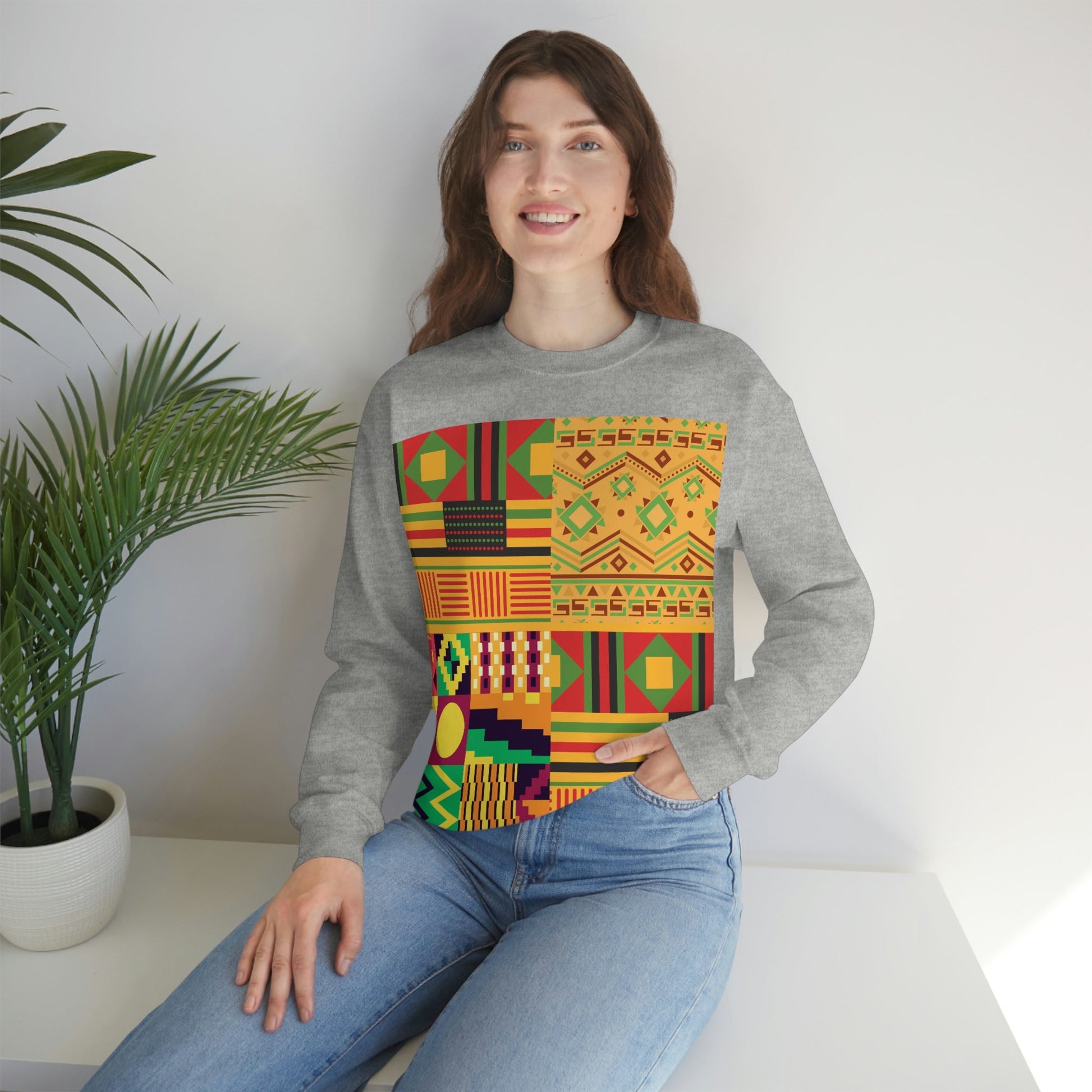 Patchwork Pattern Quilting Abstract Traditional Design  Unisex Heavy Blend™ Crewneck Sweatshirt Ichaku [Perfect Gifts Selection]