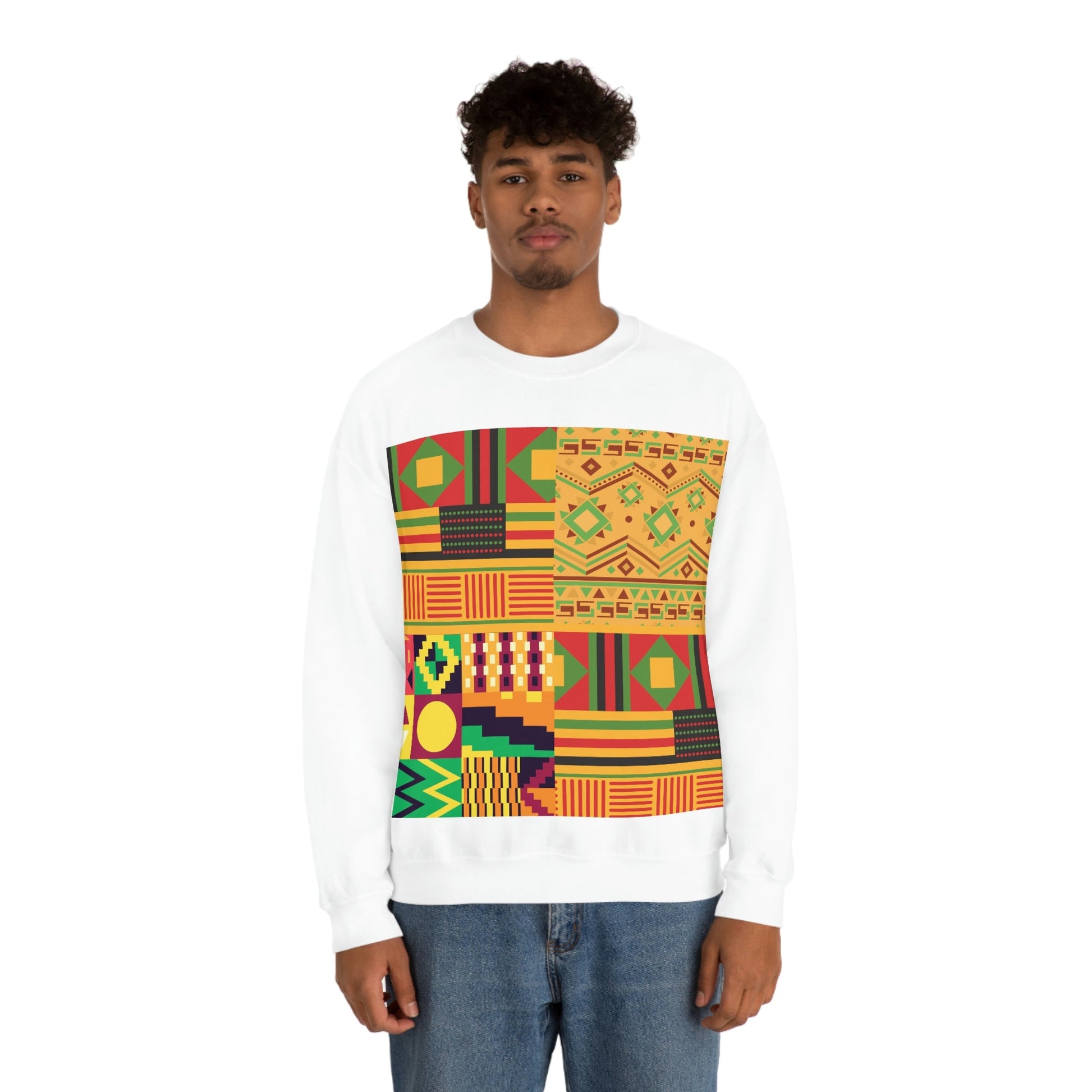 Patchwork Pattern Quilting Abstract Traditional Design  Unisex Heavy Blend™ Crewneck Sweatshirt Ichaku [Perfect Gifts Selection]