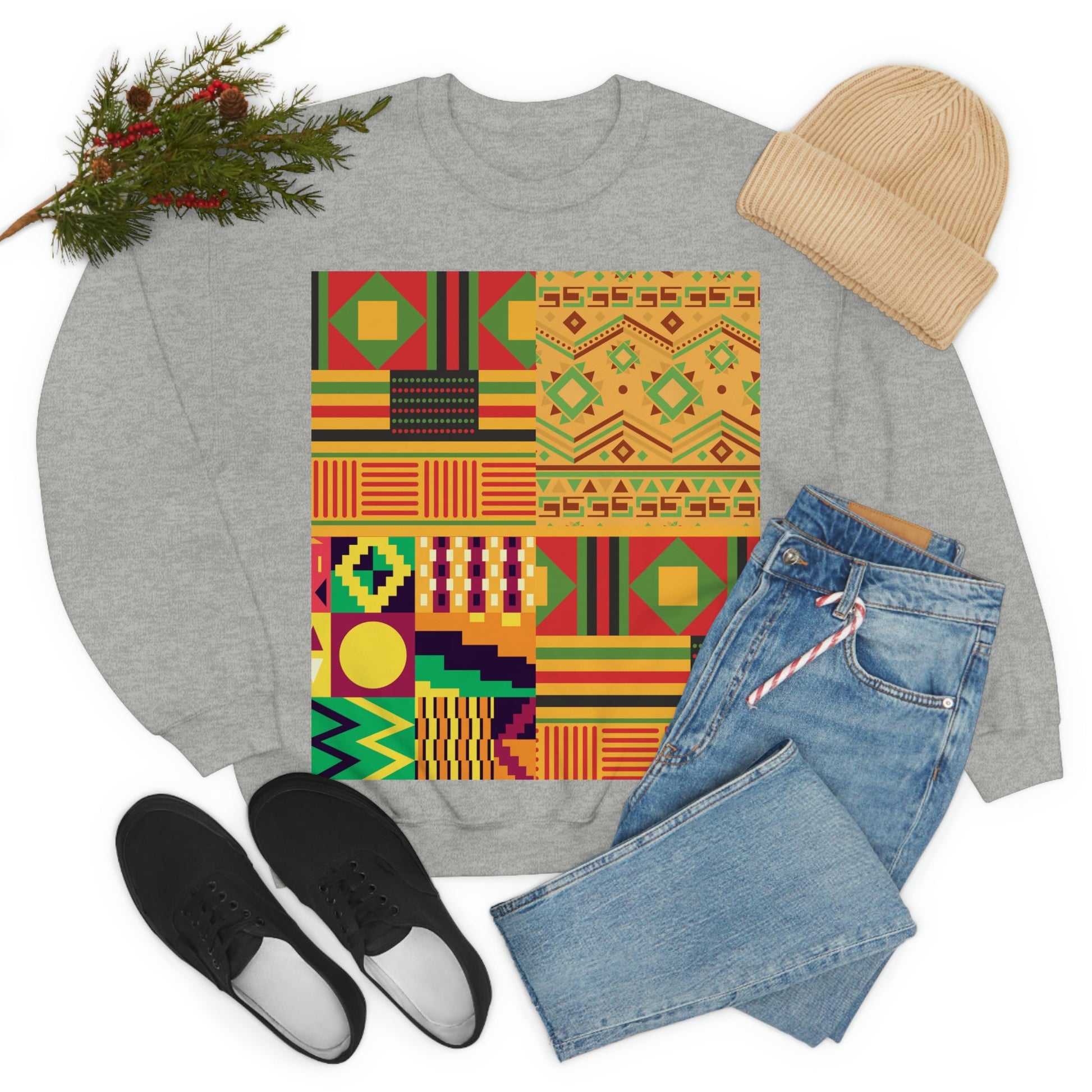 Patchwork Pattern Quilting Abstract Traditional Design  Unisex Heavy Blend™ Crewneck Sweatshirt Ichaku [Perfect Gifts Selection]