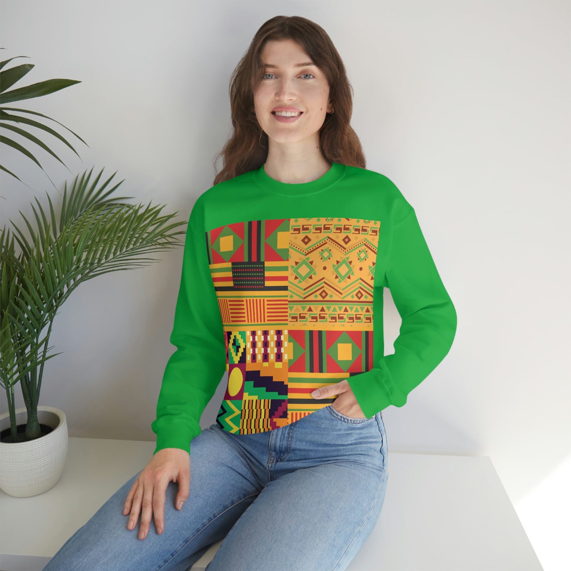 Patchwork Pattern Quilting Abstract Traditional Design  Unisex Heavy Blend™ Crewneck Sweatshirt Ichaku [Perfect Gifts Selection]