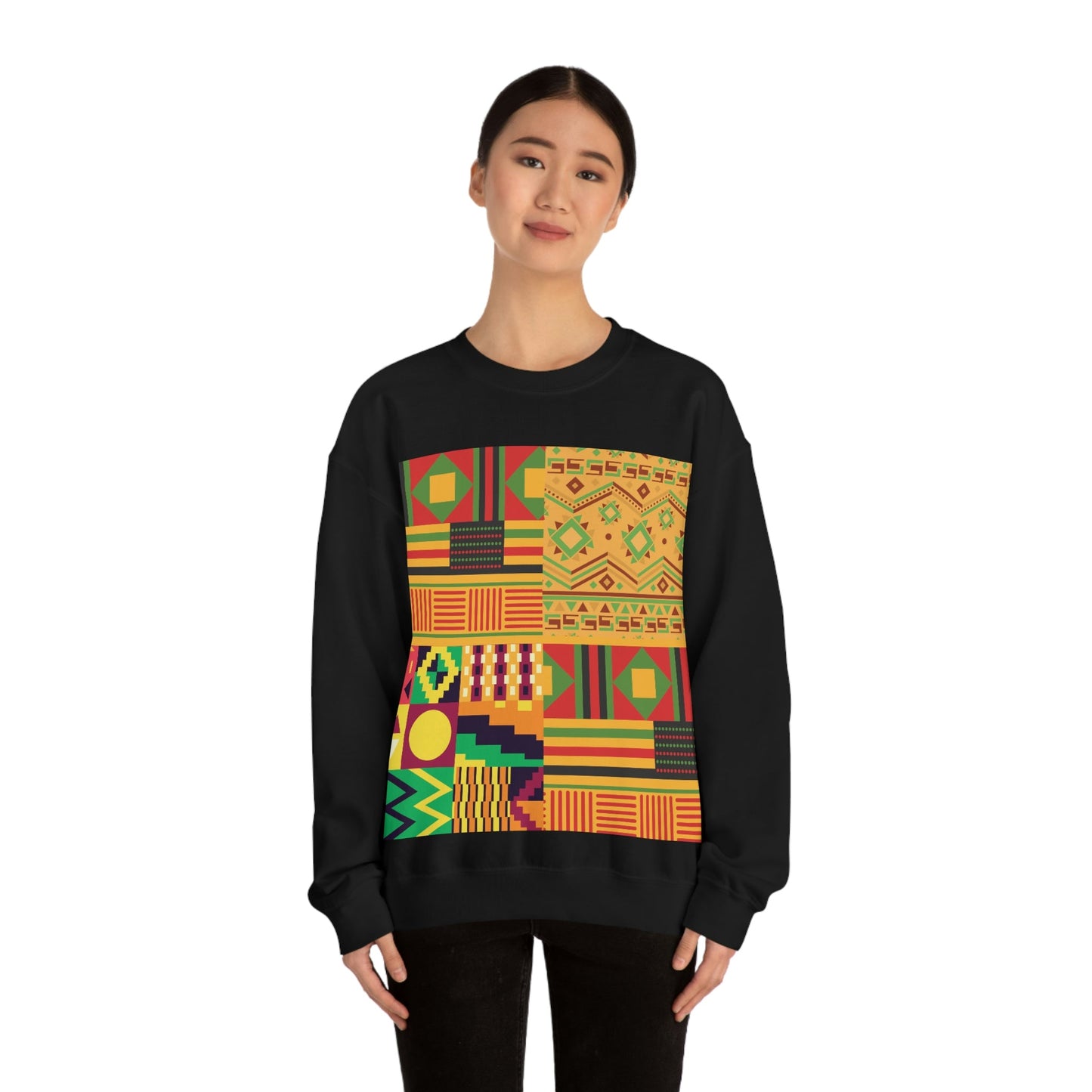 Patchwork Pattern Quilting Abstract Traditional Design  Unisex Heavy Blend™ Crewneck Sweatshirt Ichaku [Perfect Gifts Selection]