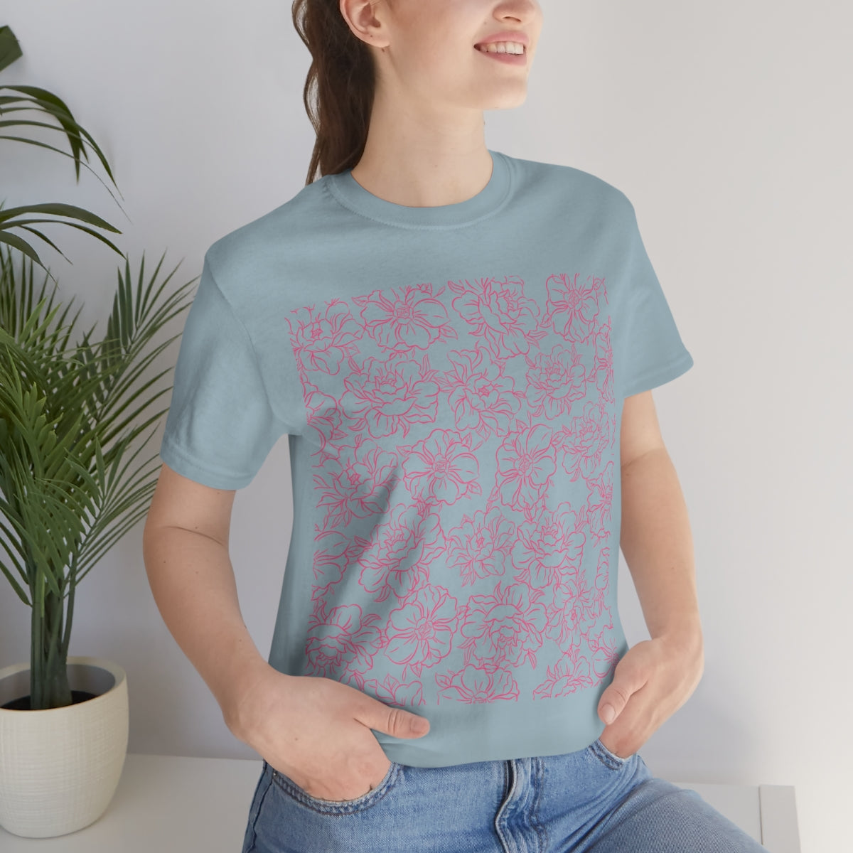 Peony Flower Pink Pattern Unisex Jersey Short Sleeve T-Shirt Ichaku [Perfect Gifts Selection]