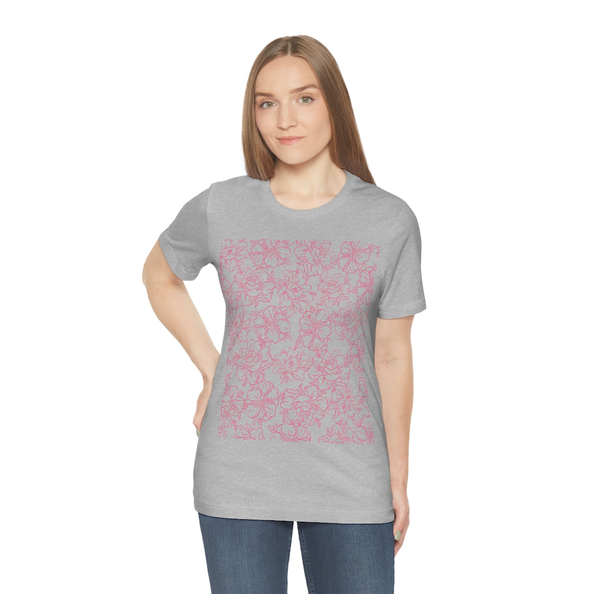 Peony Flower Pink Pattern Unisex Jersey Short Sleeve T-Shirt Ichaku [Perfect Gifts Selection]