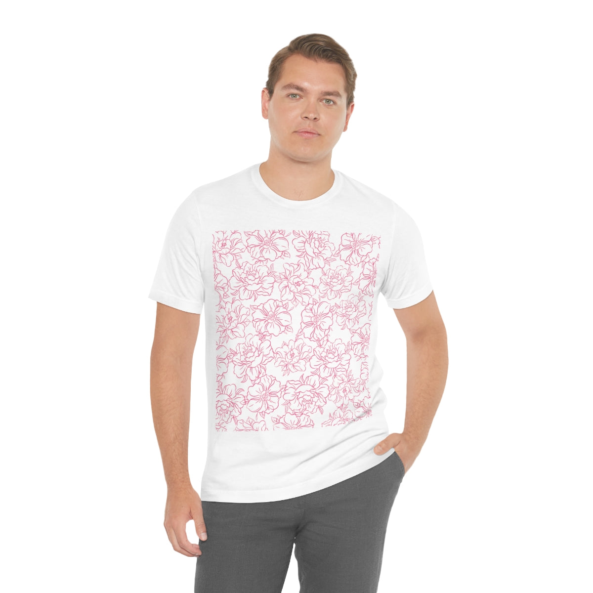 Peony Flower Pink Pattern Unisex Jersey Short Sleeve T-Shirt Ichaku [Perfect Gifts Selection]