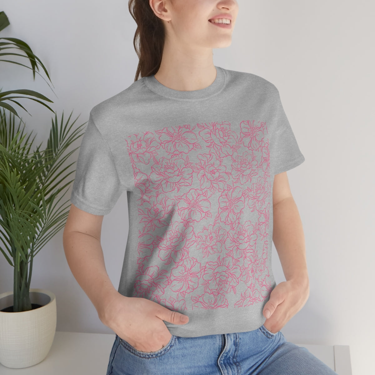 Peony Flower Pink Pattern Unisex Jersey Short Sleeve T-Shirt Ichaku [Perfect Gifts Selection]