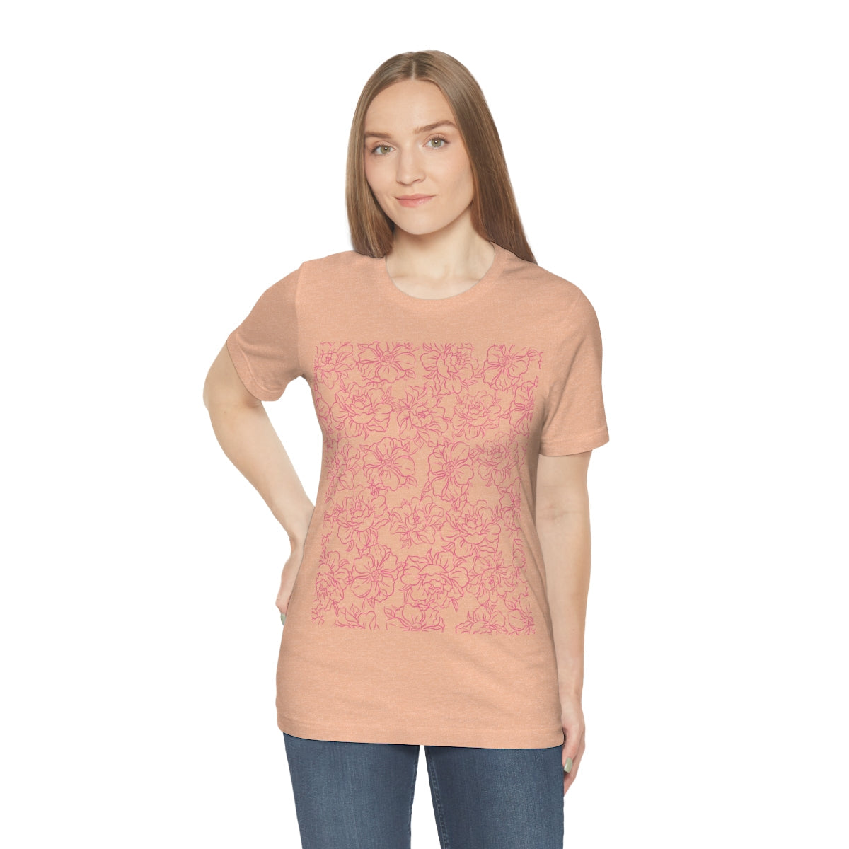 Peony Flower Pink Pattern Unisex Jersey Short Sleeve T-Shirt Ichaku [Perfect Gifts Selection]