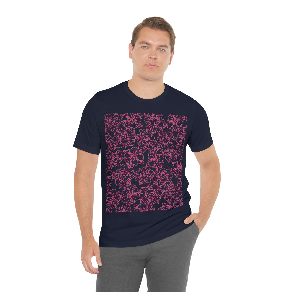 Peony Flower Pink Pattern Unisex Jersey Short Sleeve T-Shirt Ichaku [Perfect Gifts Selection]