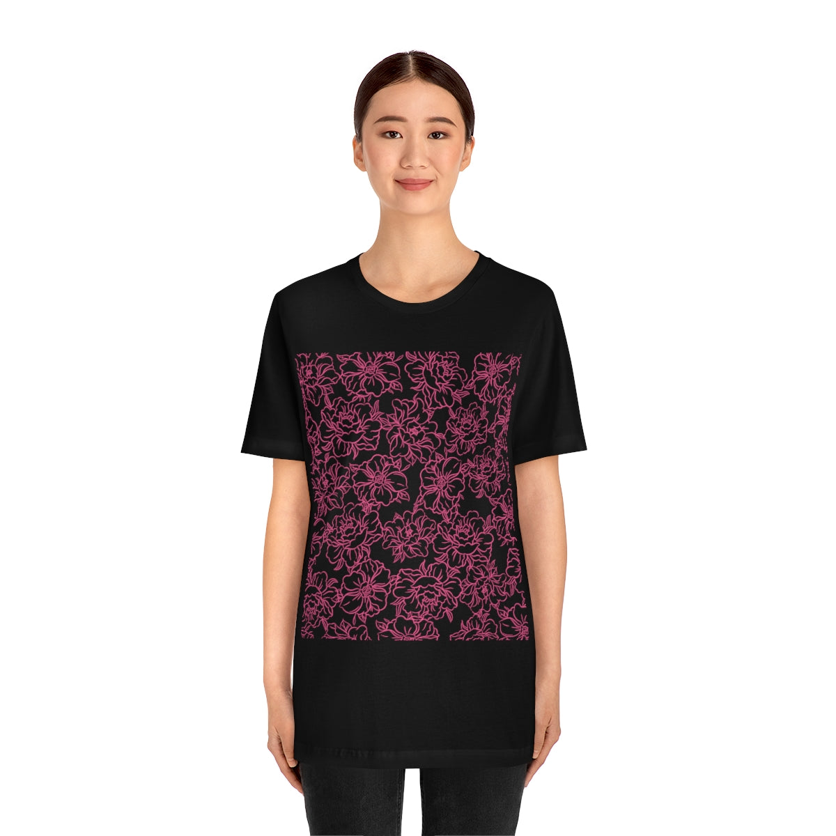 Peony Flower Pink Pattern Unisex Jersey Short Sleeve T-Shirt Ichaku [Perfect Gifts Selection]