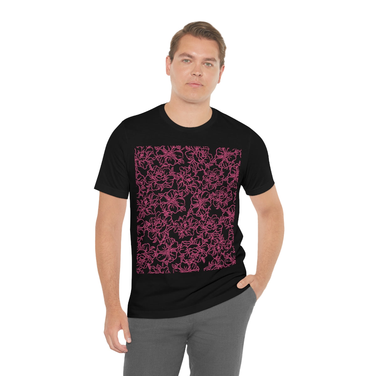 Peony Flower Pink Pattern Unisex Jersey Short Sleeve T-Shirt Ichaku [Perfect Gifts Selection]