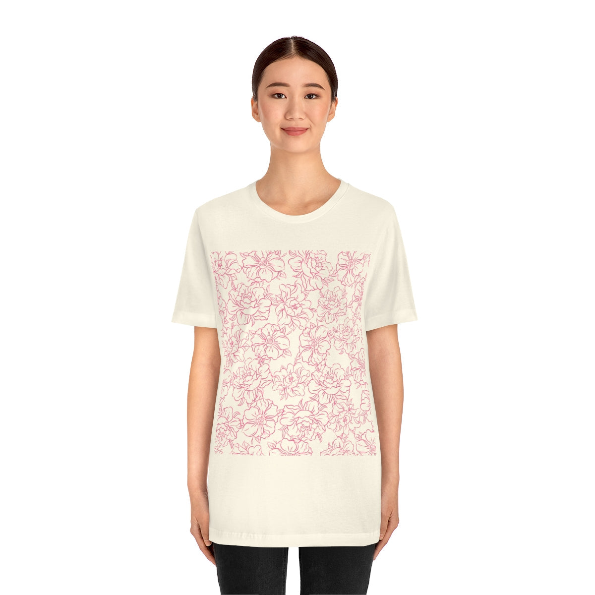 Peony Flower Pink Pattern Unisex Jersey Short Sleeve T-Shirt Ichaku [Perfect Gifts Selection]