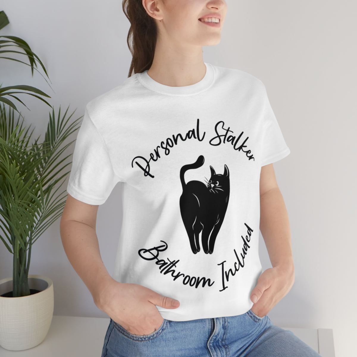 Personal Black Cat Stalker, Monochrome Unisex Jersey Short Sleeve T-Shirt Ichaku [Perfect Gifts Selection]