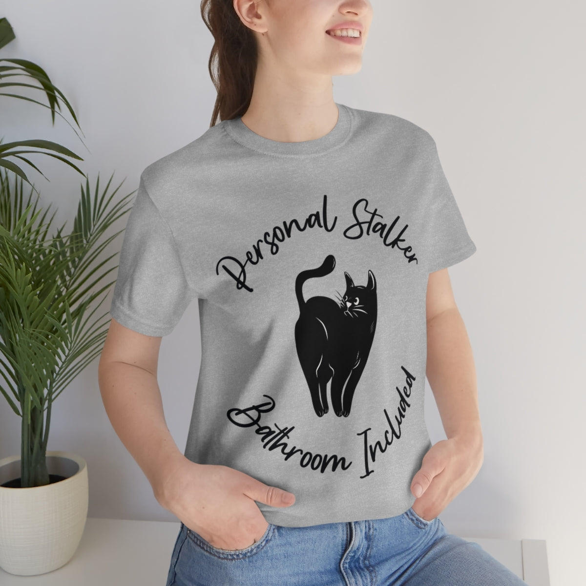 Personal Black Cat Stalker, Monochrome Unisex Jersey Short Sleeve T-Shirt Ichaku [Perfect Gifts Selection]