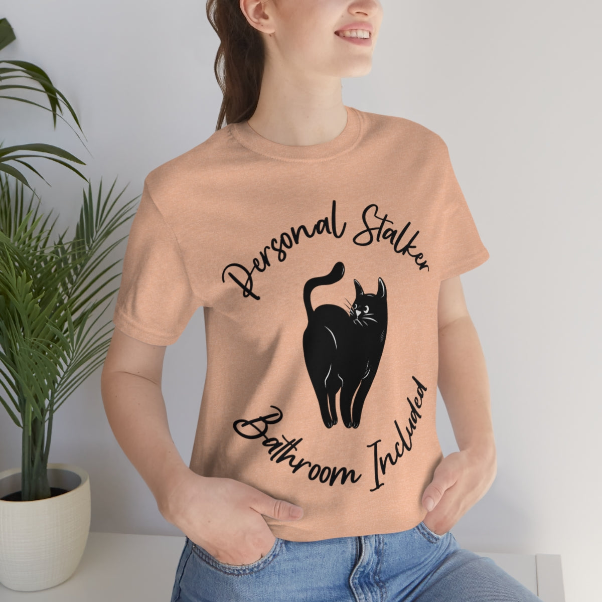 Personal Black Cat Stalker, Monochrome Unisex Jersey Short Sleeve T-Shirt Ichaku [Perfect Gifts Selection]