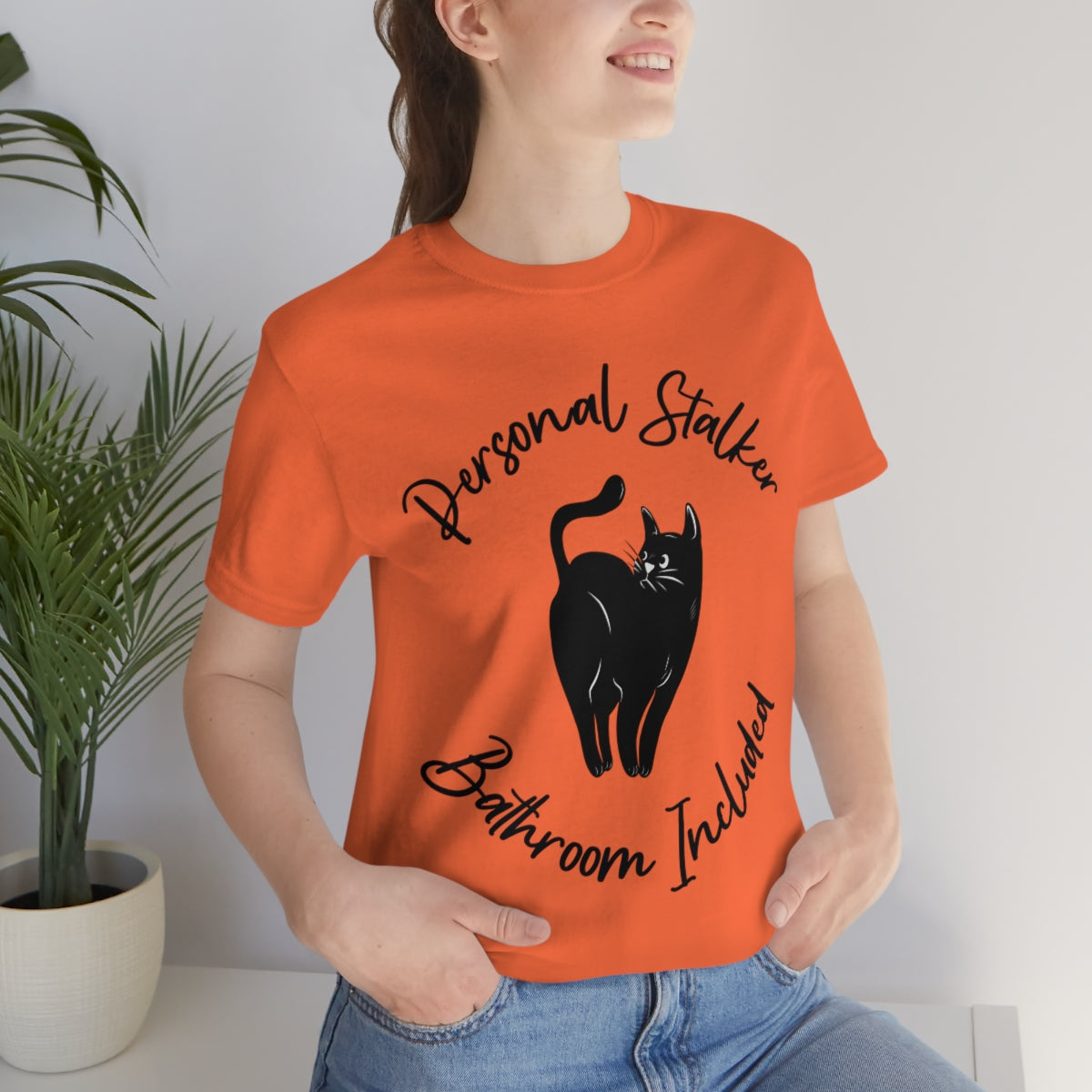 Personal Black Cat Stalker, Monochrome Unisex Jersey Short Sleeve T-Shirt Ichaku [Perfect Gifts Selection]