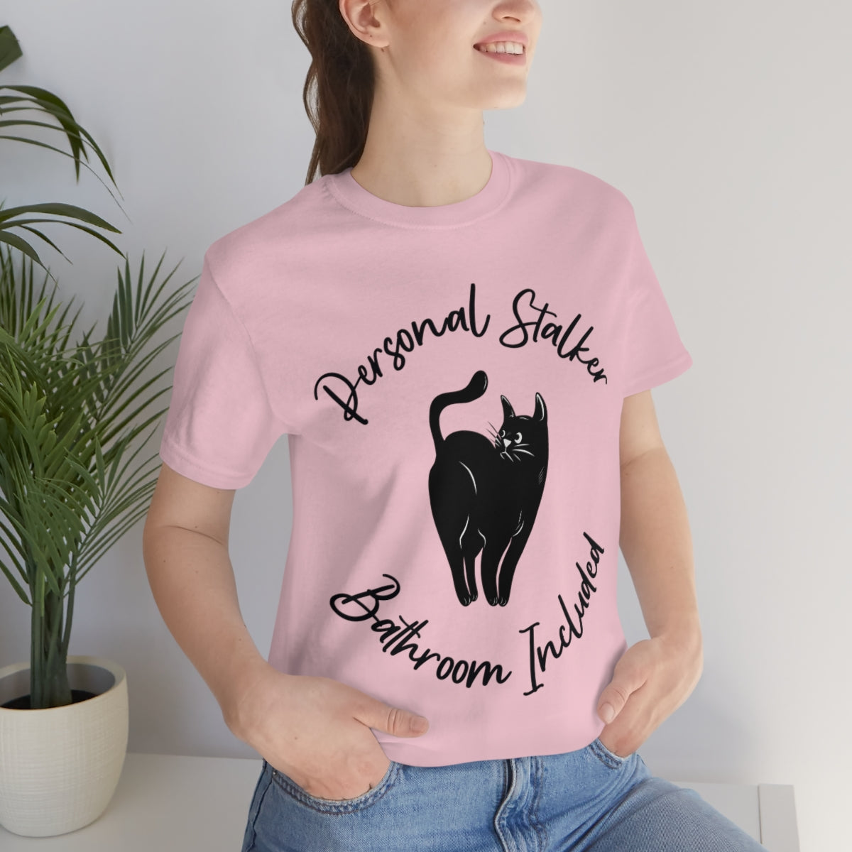 Personal Black Cat Stalker, Monochrome Unisex Jersey Short Sleeve T-Shirt Ichaku [Perfect Gifts Selection]