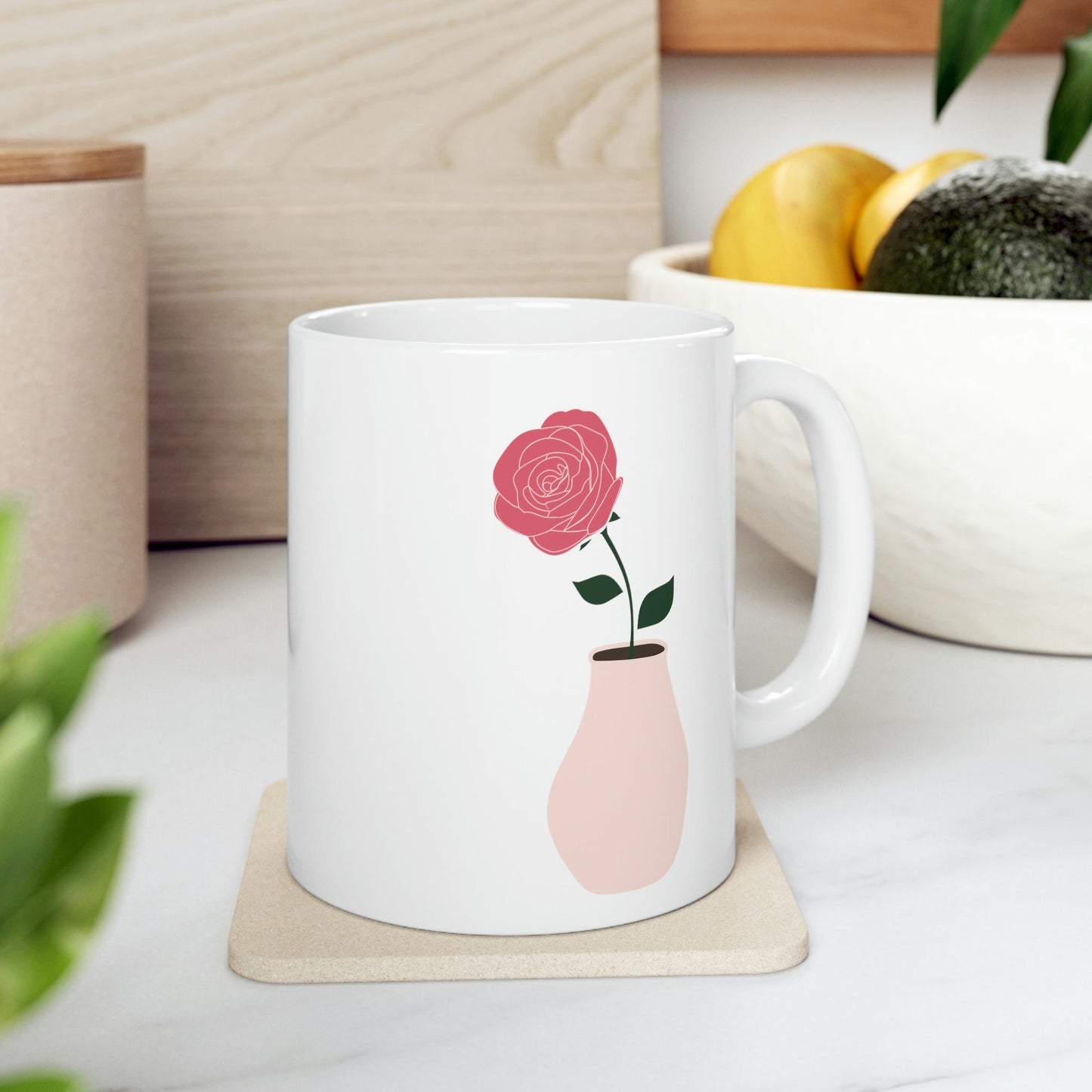 Pink Peony Minimal Art Retro Plant In The Vase Ceramic Mug 11oz Ichaku [Perfect Gifts Selection]
