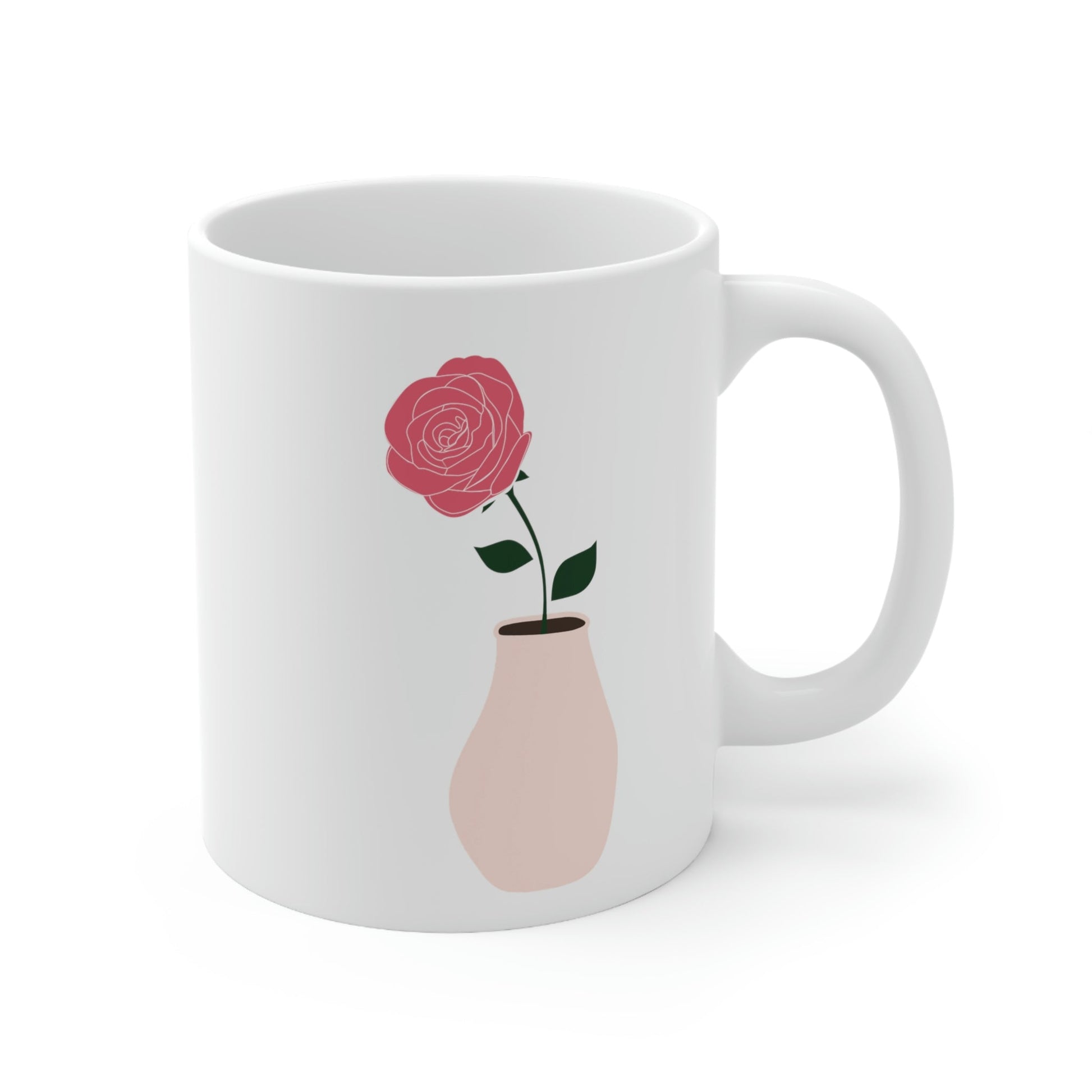 Pink Peony Minimal Art Retro Plant In The Vase Ceramic Mug 11oz Ichaku [Perfect Gifts Selection]