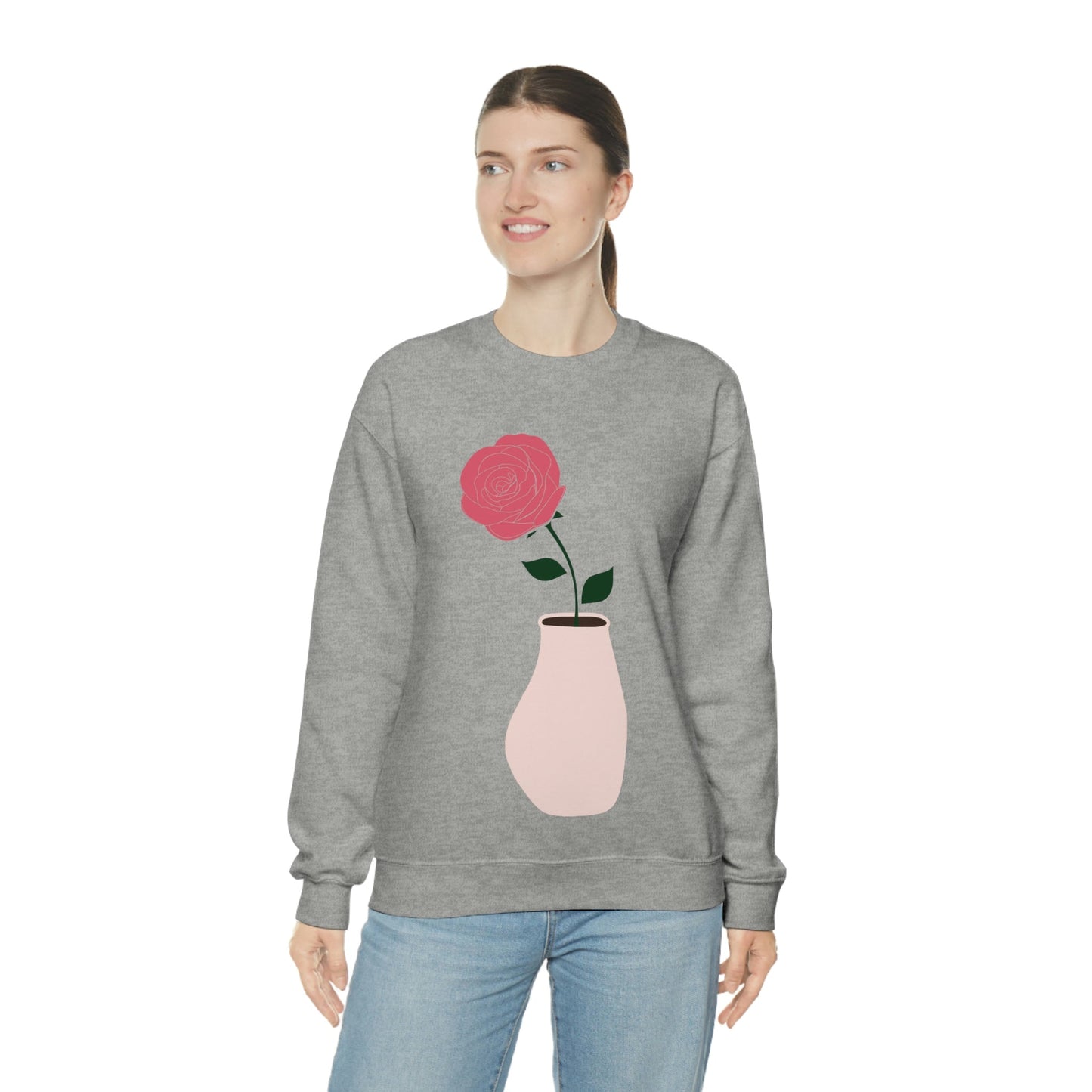 Pink Peony Minimal Art Retro Plant In The Vase Unisex Heavy Blend™ Crewneck Sweatshirt Ichaku [Perfect Gifts Selection]