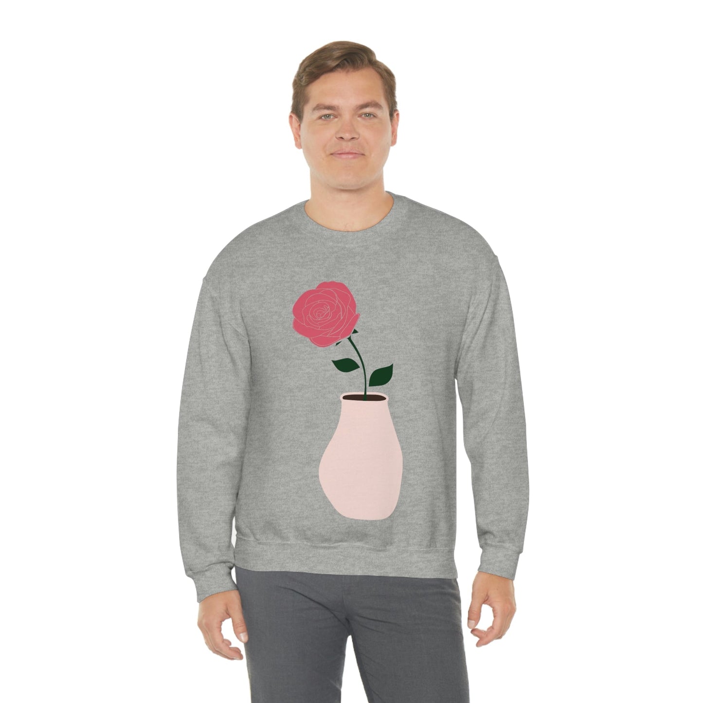 Pink Peony Minimal Art Retro Plant In The Vase Unisex Heavy Blend™ Crewneck Sweatshirt Ichaku [Perfect Gifts Selection]