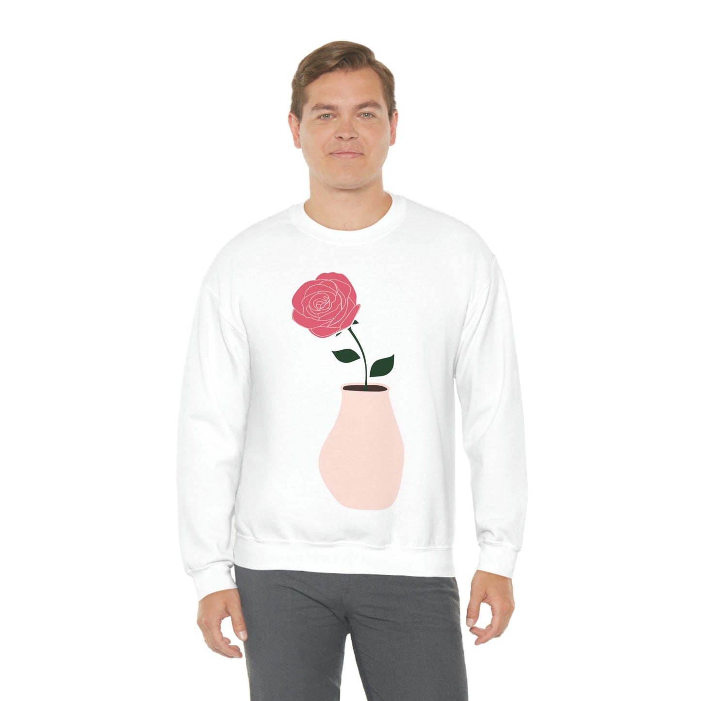 Pink Peony Minimal Art Retro Plant In The Vase Unisex Heavy Blend™ Crewneck Sweatshirt Ichaku [Perfect Gifts Selection]