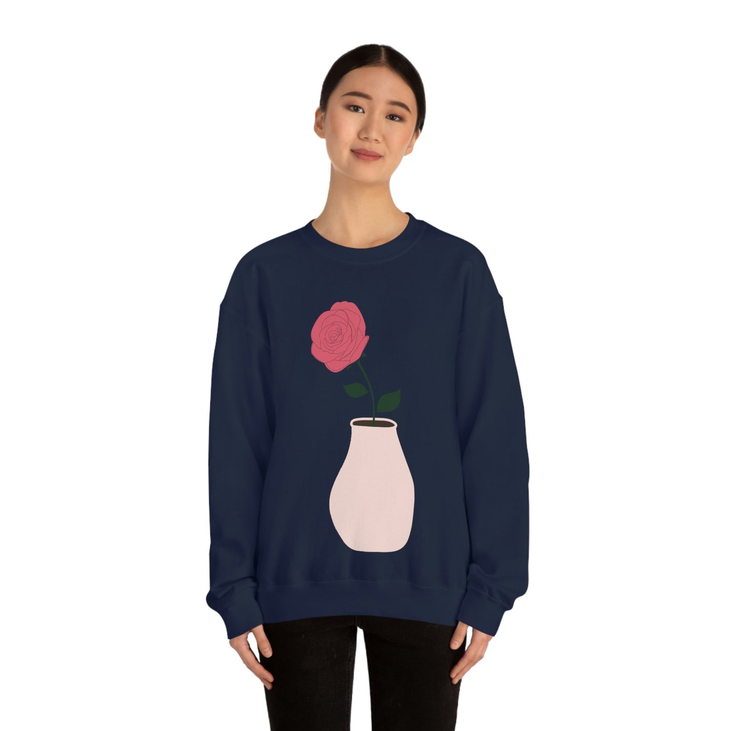 Pink Peony Minimal Art Retro Plant In The Vase Unisex Heavy Blend™ Crewneck Sweatshirt Ichaku [Perfect Gifts Selection]