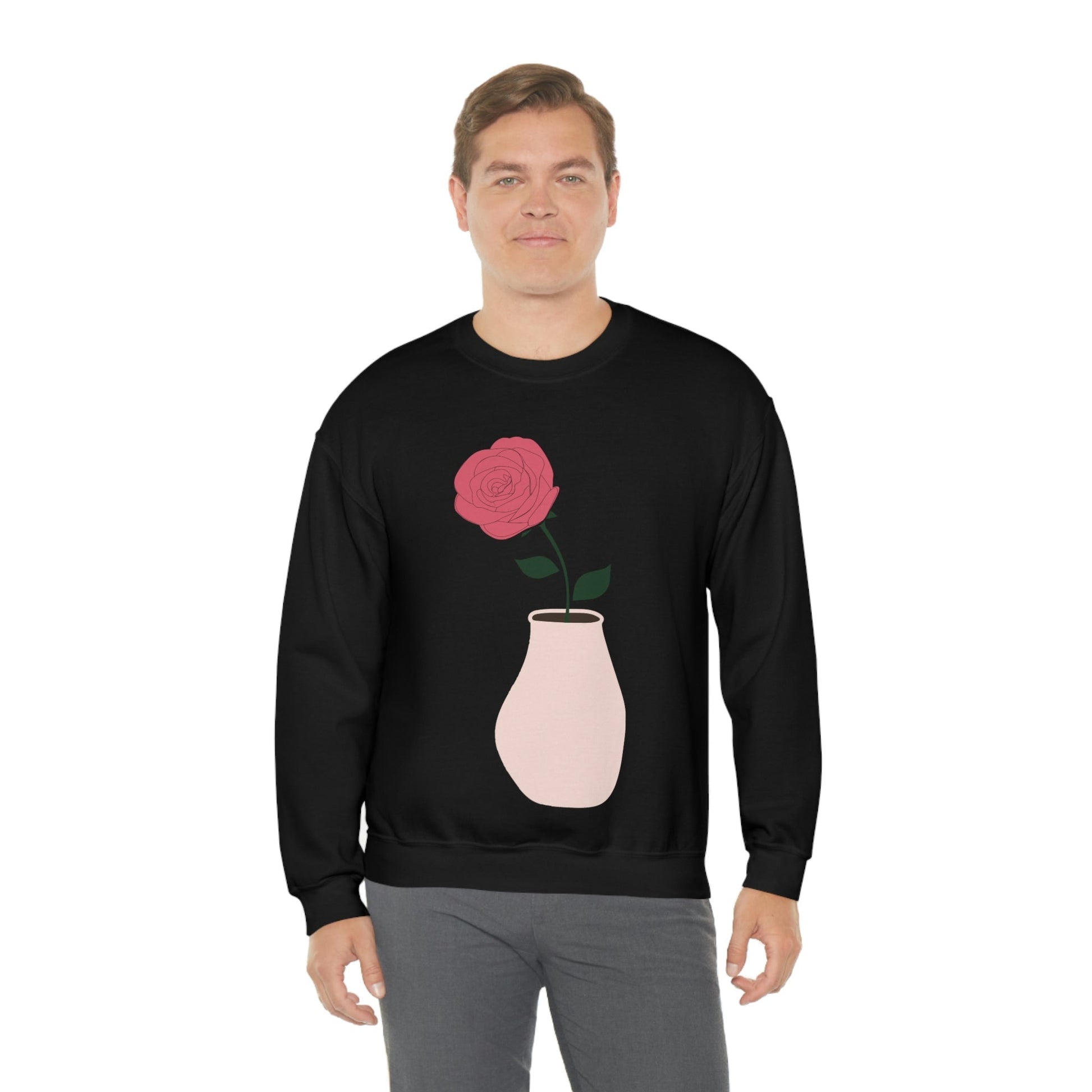 Pink Peony Minimal Art Retro Plant In The Vase Unisex Heavy Blend™ Crewneck Sweatshirt Ichaku [Perfect Gifts Selection]