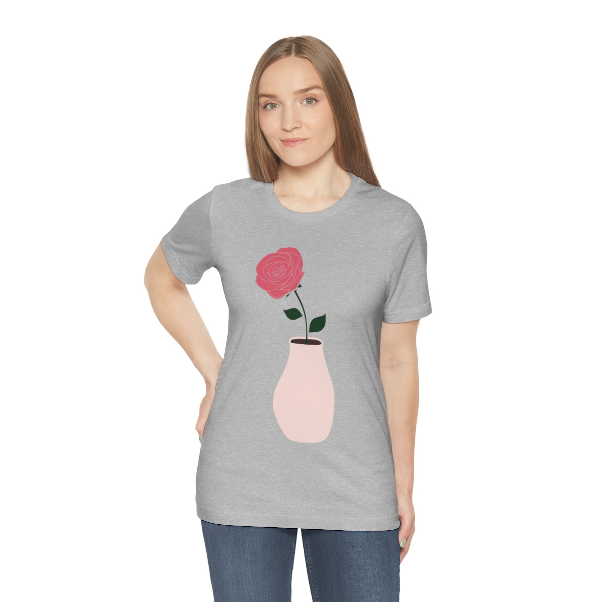 Pink Peony Minimal Art Retro Plant In The Vase Unisex Jersey Short Sleeve T-Shirt Ichaku [Perfect Gifts Selection]