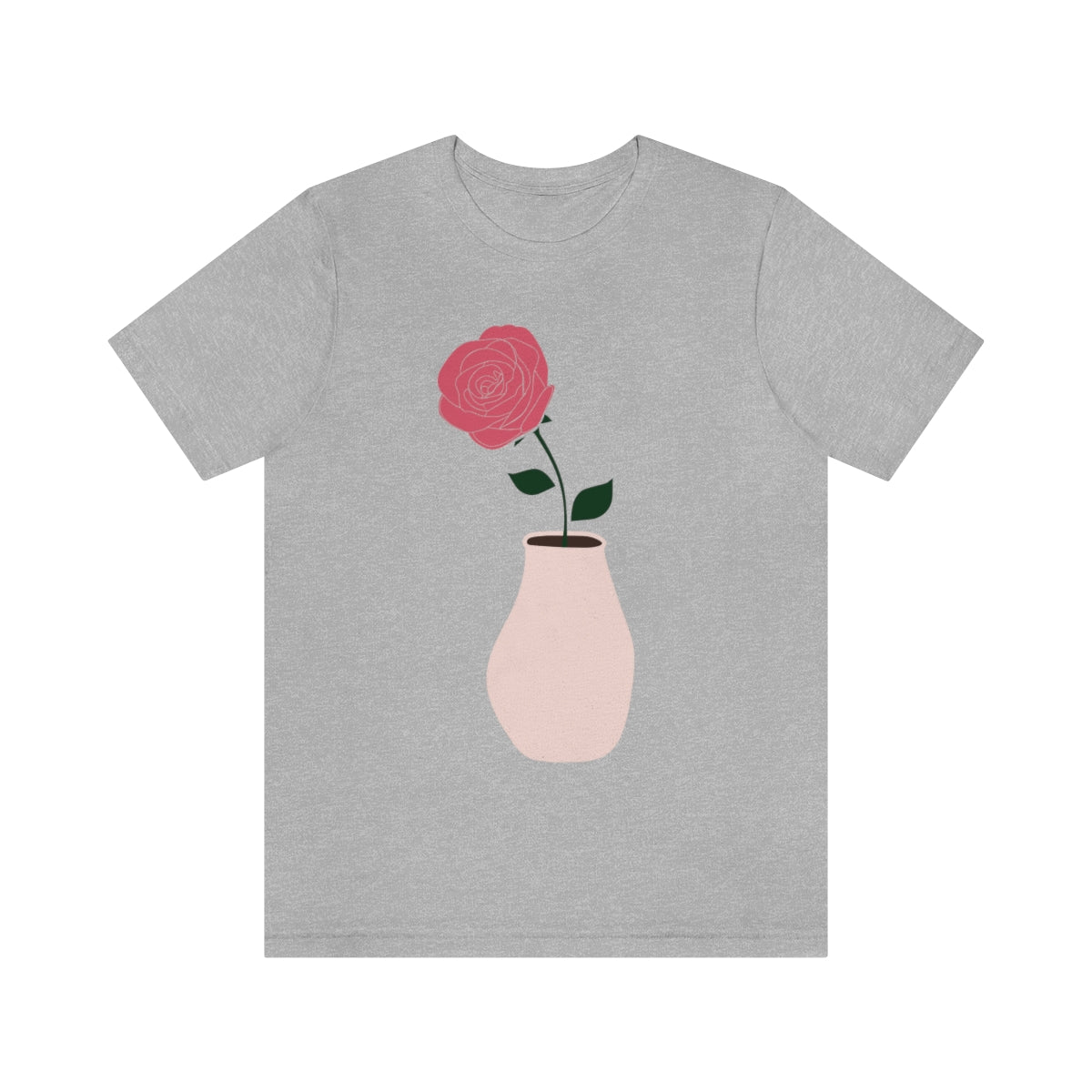 Pink Peony Minimal Art Retro Plant In The Vase Unisex Jersey Short Sleeve T-Shirt Ichaku [Perfect Gifts Selection]