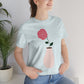 Pink Peony Minimal Art Retro Plant In The Vase Unisex Jersey Short Sleeve T-Shirt Ichaku [Perfect Gifts Selection]