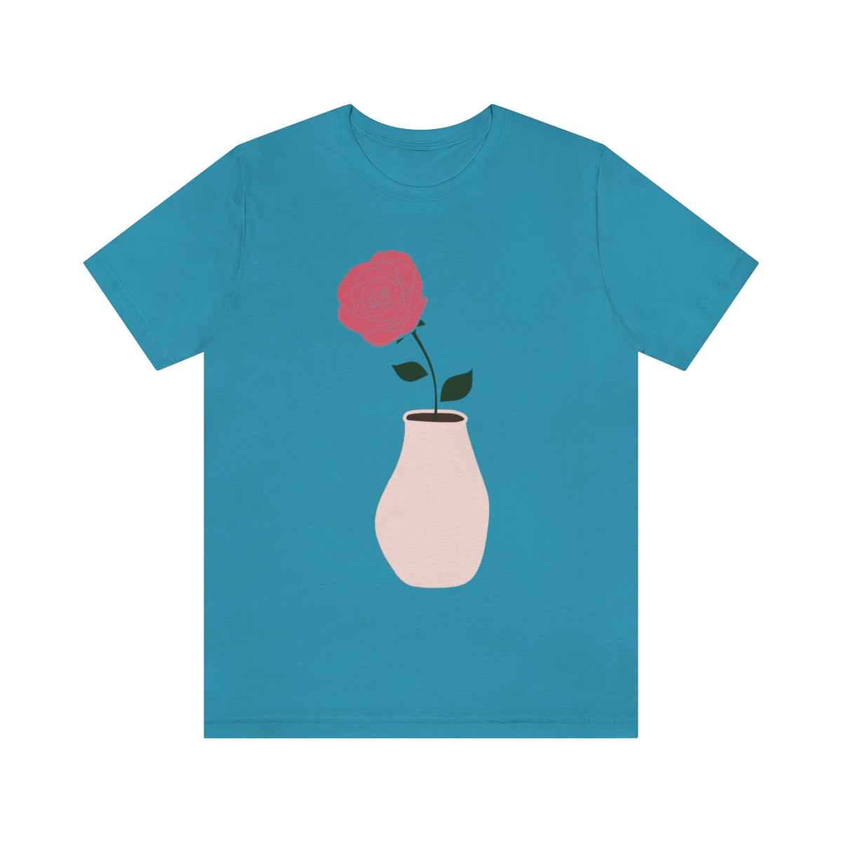 Pink Peony Minimal Art Retro Plant In The Vase Unisex Jersey Short Sleeve T-Shirt Ichaku [Perfect Gifts Selection]