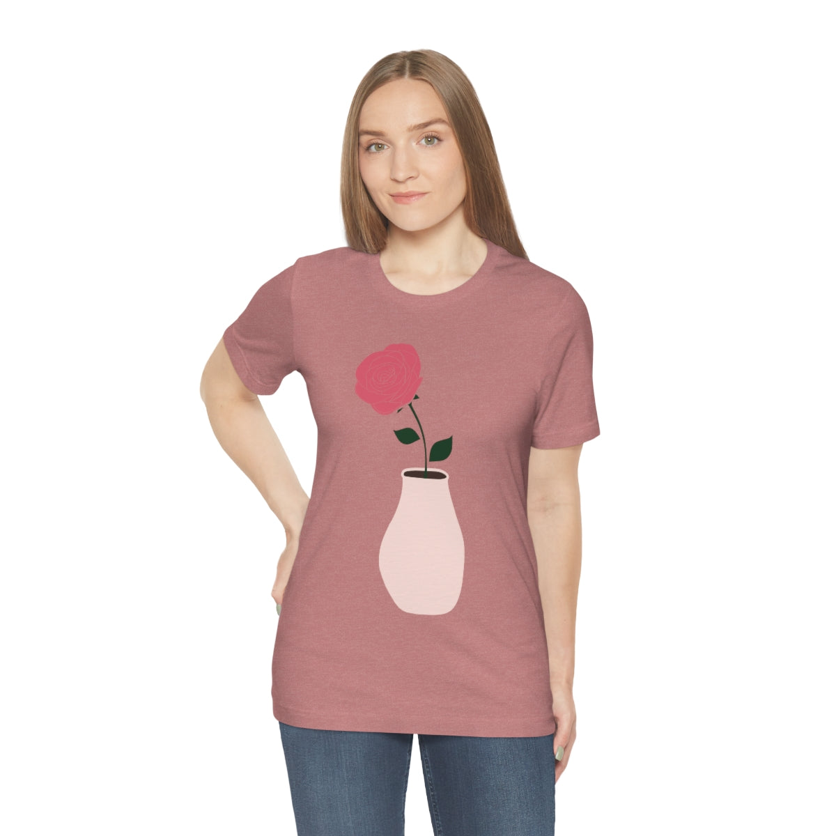 Pink Peony Minimal Art Retro Plant In The Vase Unisex Jersey Short Sleeve T-Shirt Ichaku [Perfect Gifts Selection]