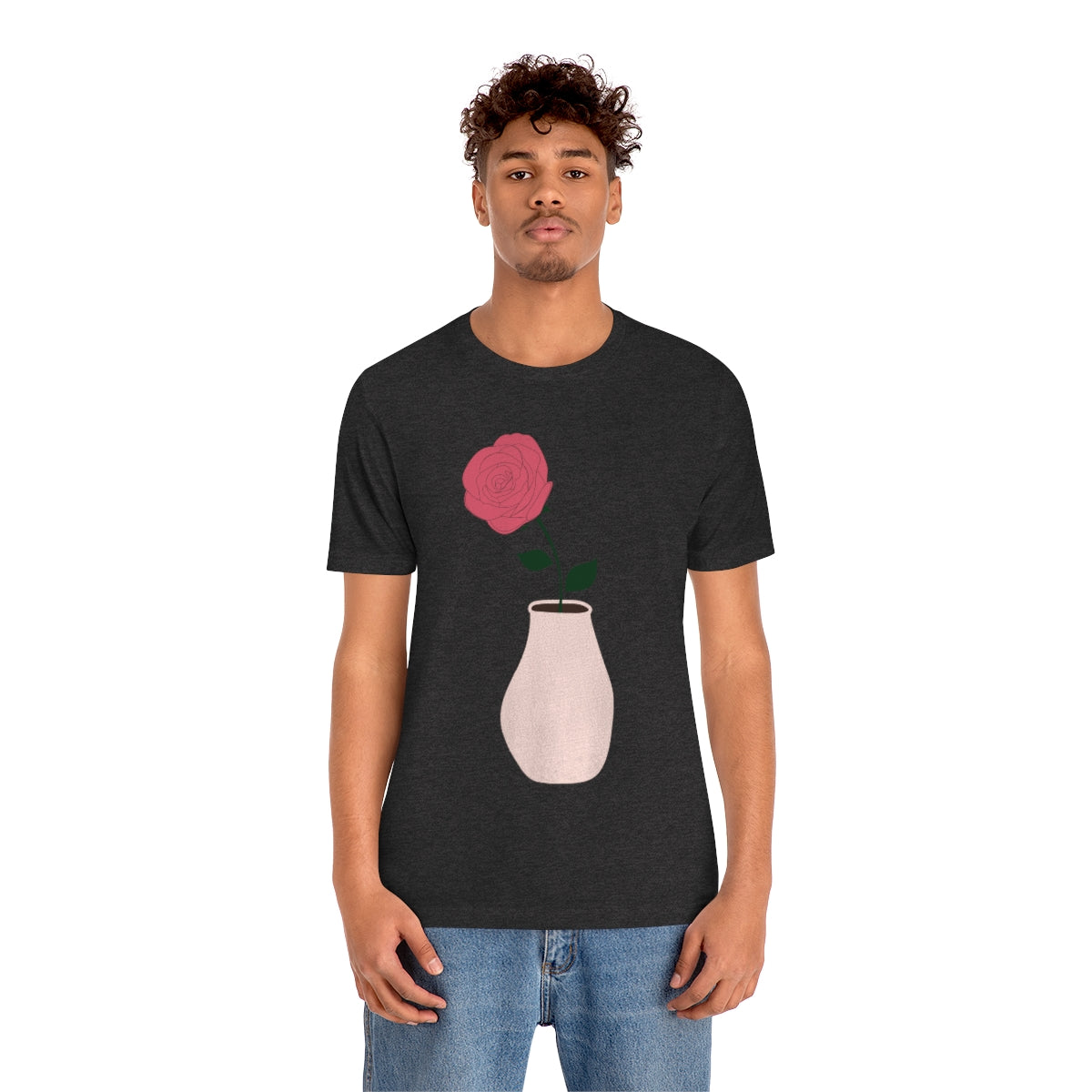 Pink Peony Minimal Art Retro Plant In The Vase Unisex Jersey Short Sleeve T-Shirt Ichaku [Perfect Gifts Selection]