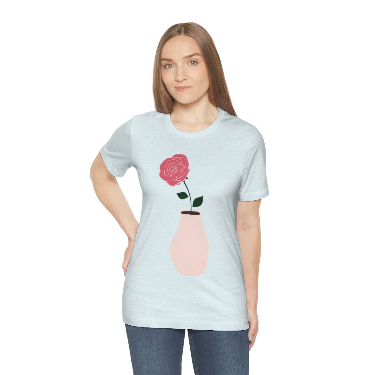 Pink Peony Minimal Art Retro Plant In The Vase Unisex Jersey Short Sleeve T-Shirt Ichaku [Perfect Gifts Selection]