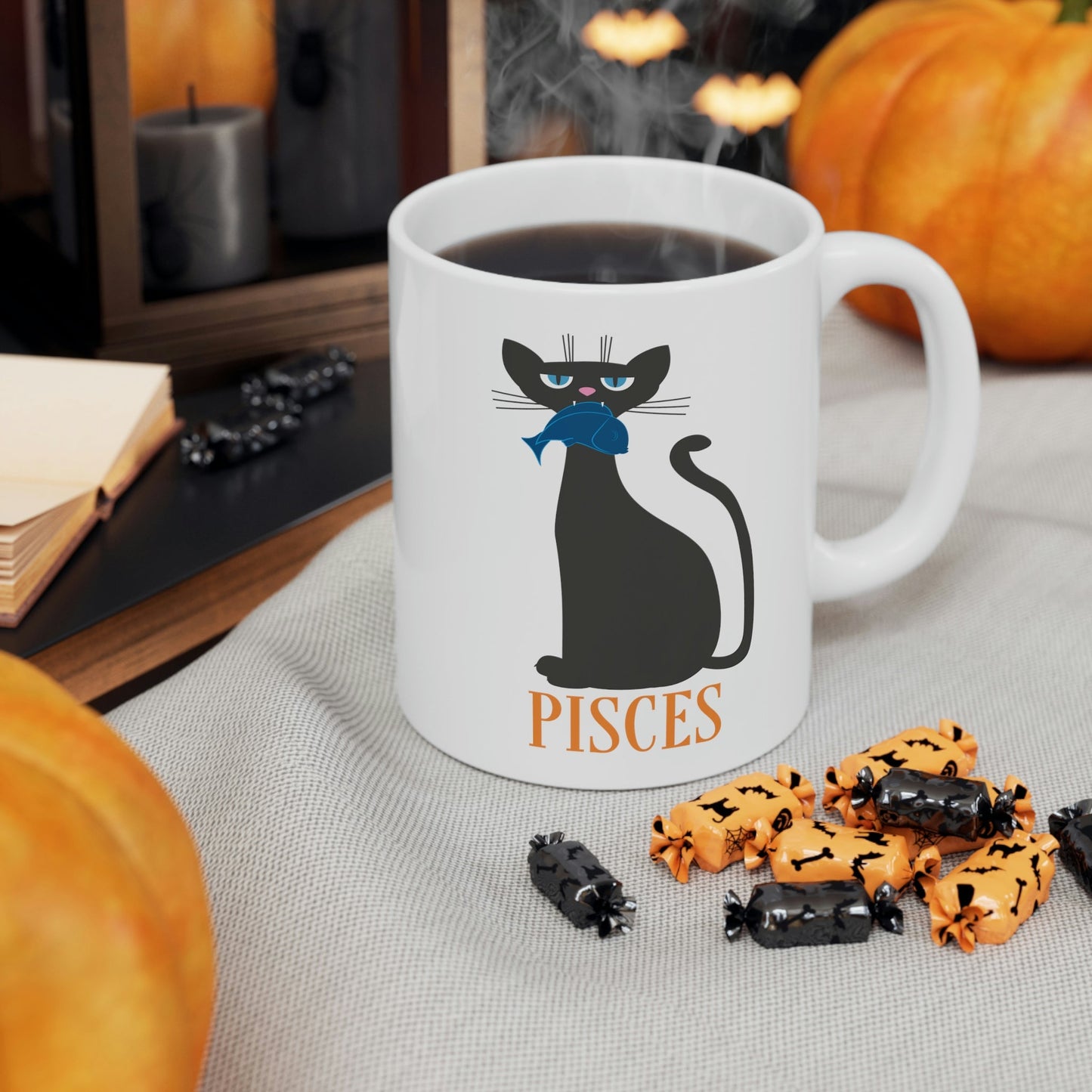 Pisces Cat Zodiac Sign Ceramic Mug 11oz Ichaku [Perfect Gifts Selection]