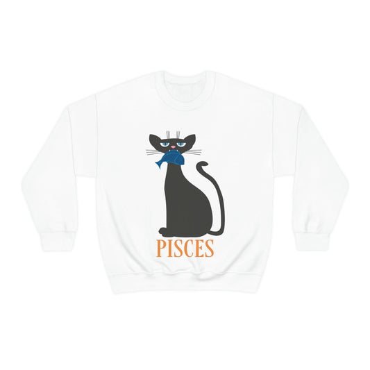 Pisces Cat Zodiac Sign Cute Funny Unisex Heavy Blend™ Crewneck Sweatshirt Ichaku [Perfect Gifts Selection]