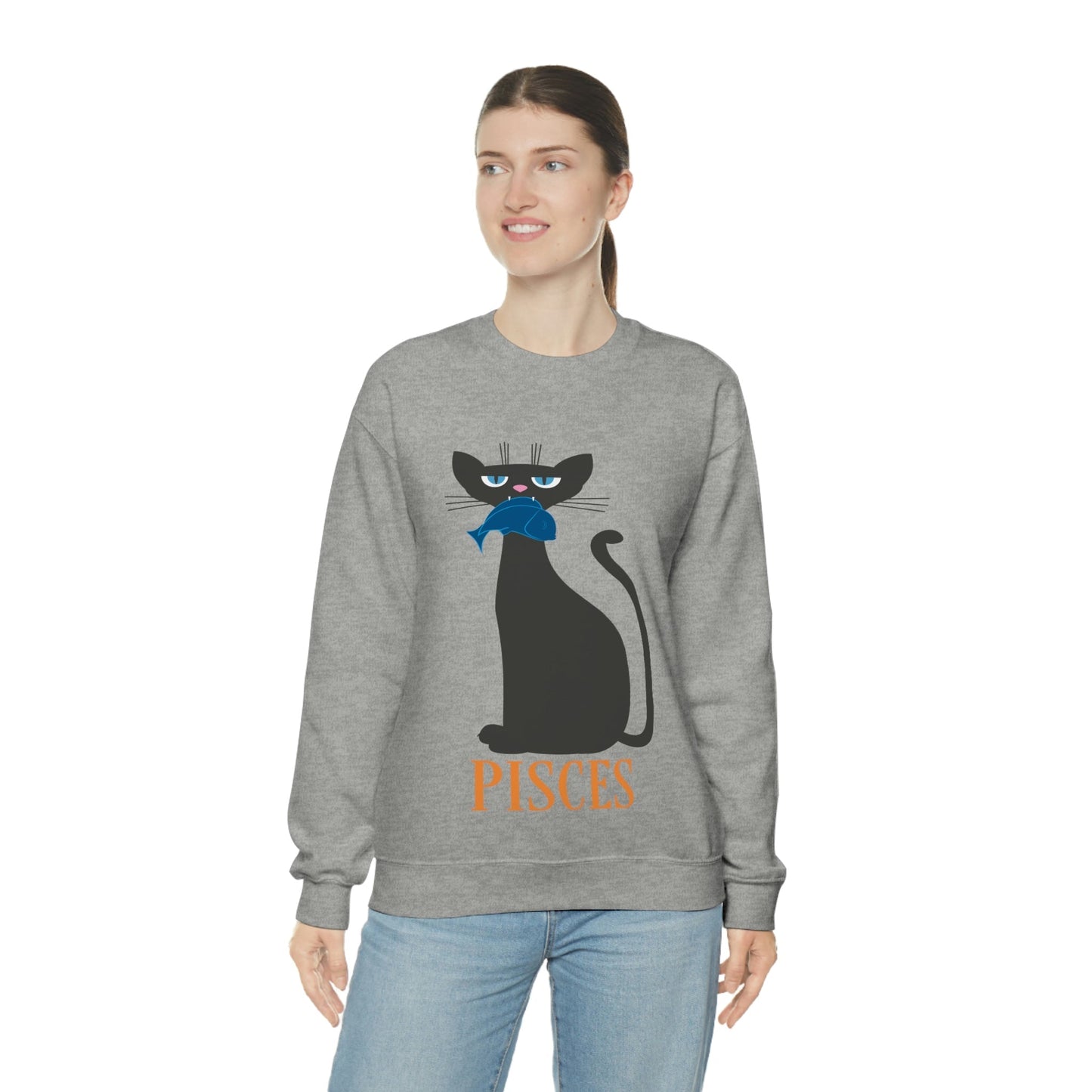 Pisces Cat Zodiac Sign Unisex Heavy Blend™ Crewneck Sweatshirt Ichaku [Perfect Gifts Selection]
